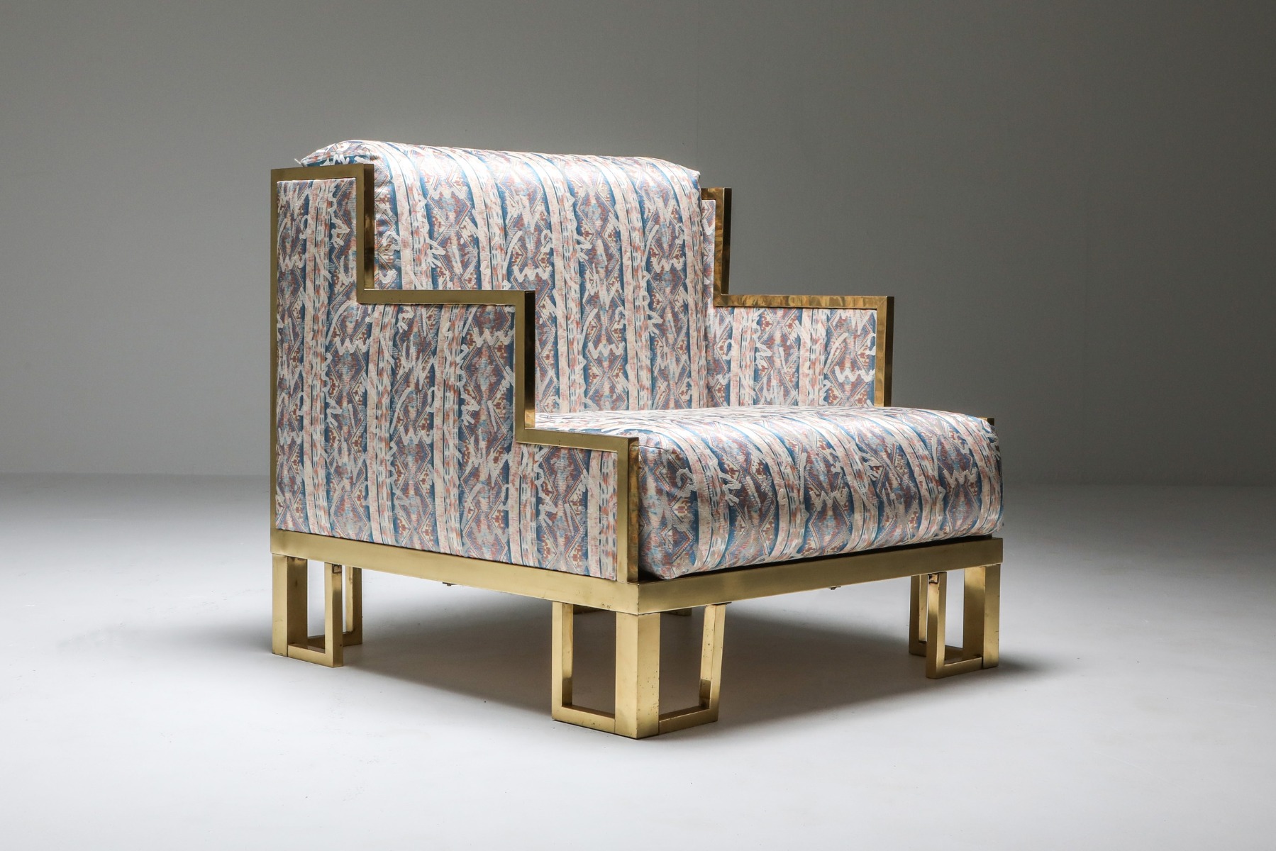 Mid century modern brass lounge chair and ottoman