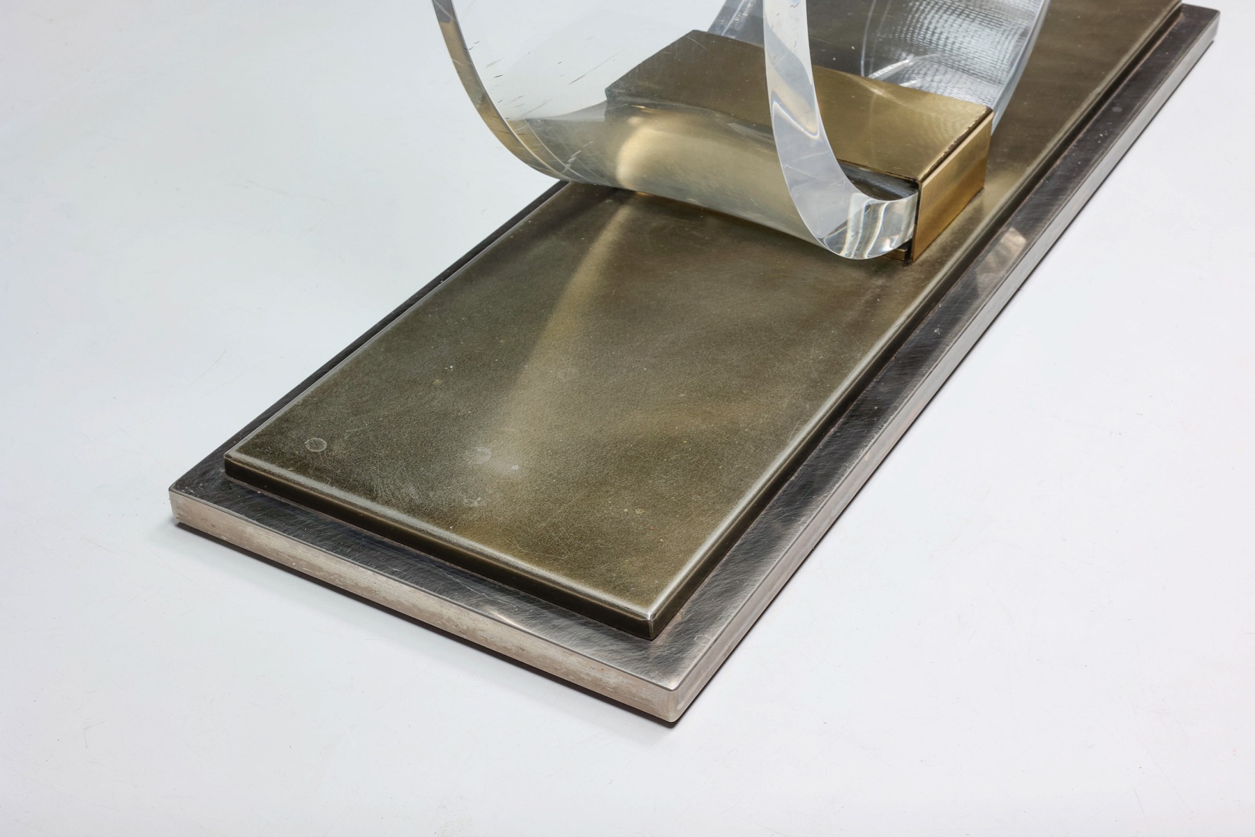 Mid century modern console table in lucite and brass style