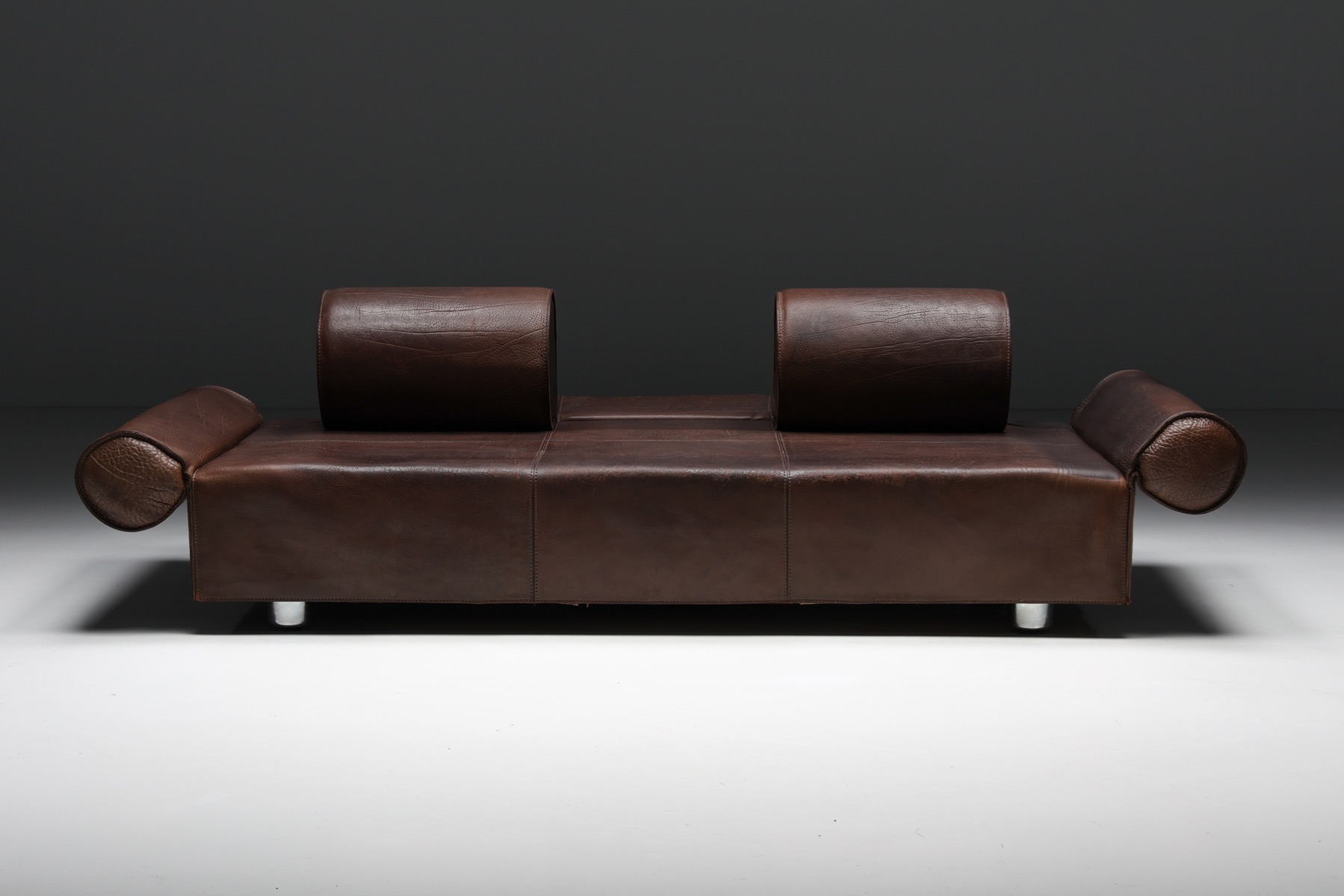 Mid century modern leather sofa in Marzio Cecchi style