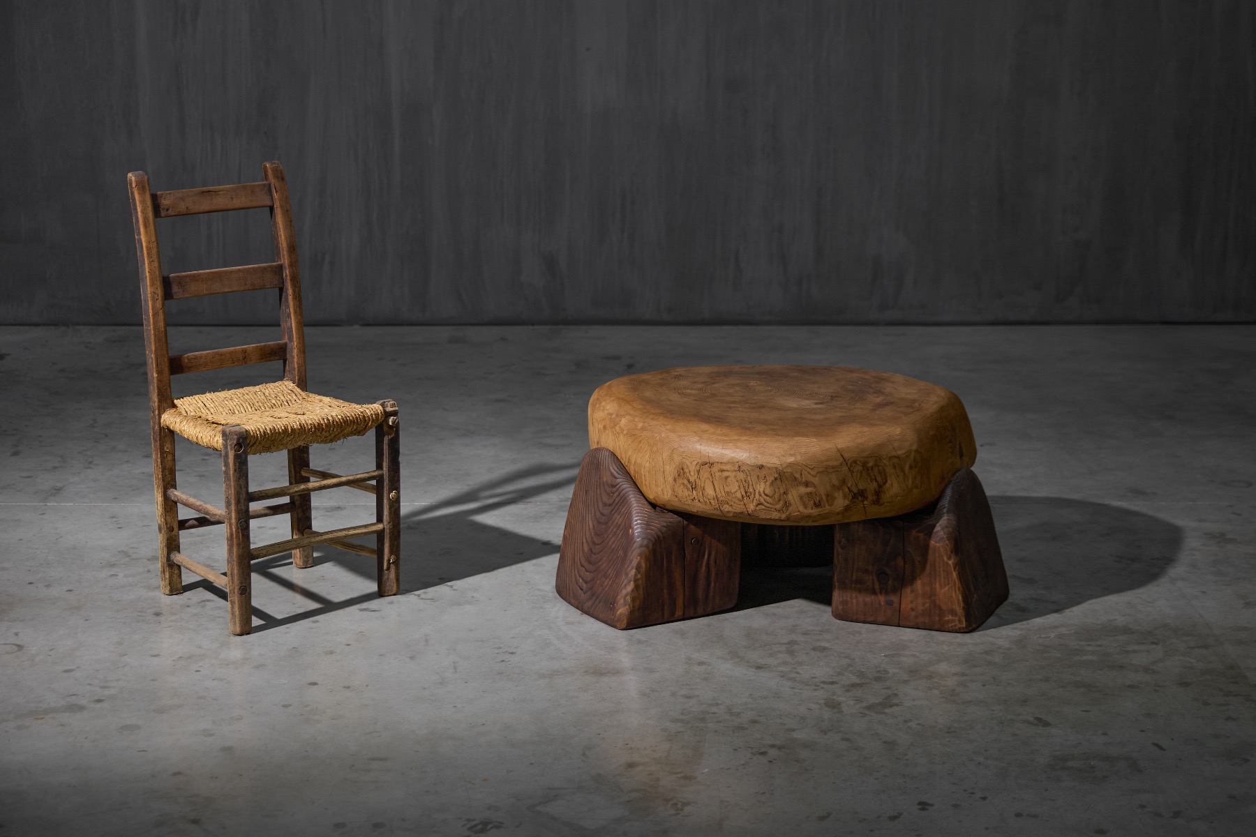 Modern brutalist coffee table in solid wood