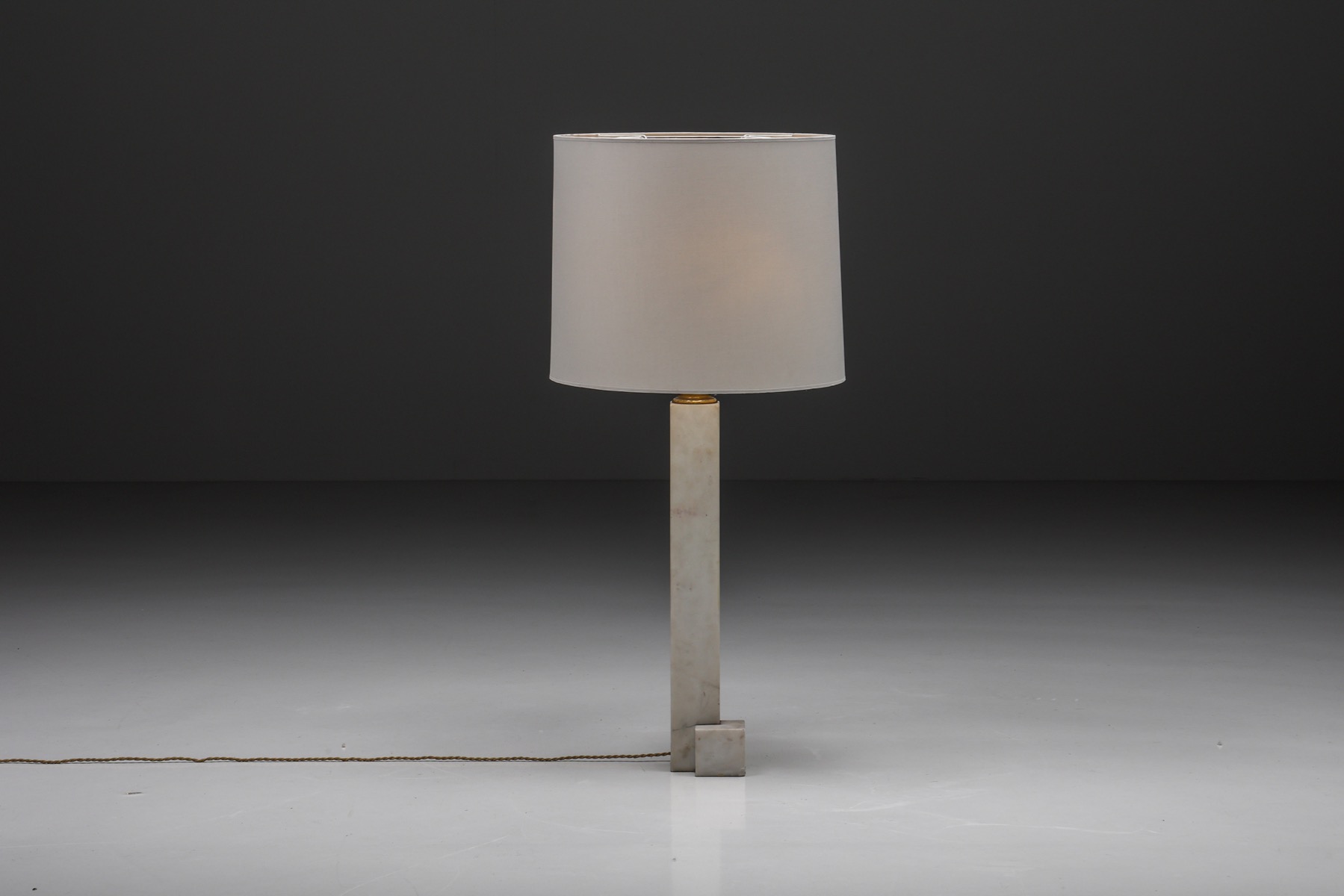 Modernist floor lamp in bronze and marble with white shade