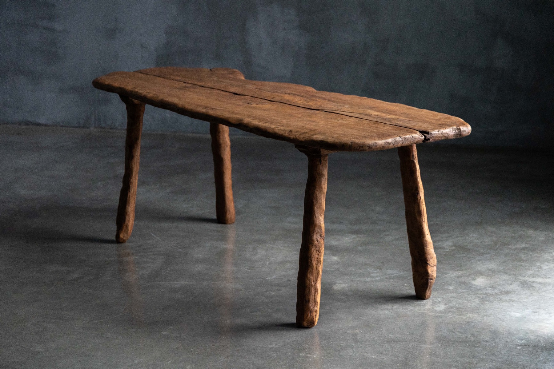 Natural edge wooden table 1970s design