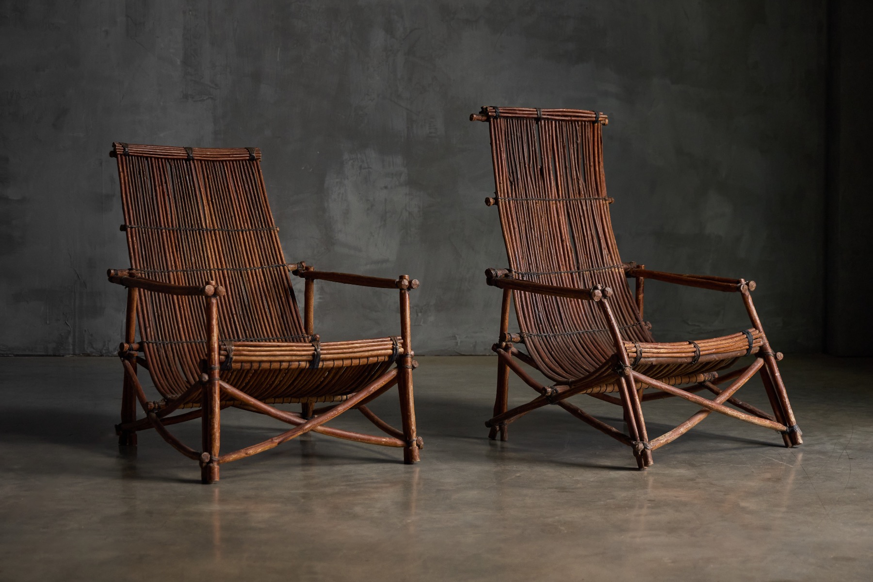 Handcrafted wicker lounge chair from the 1950s