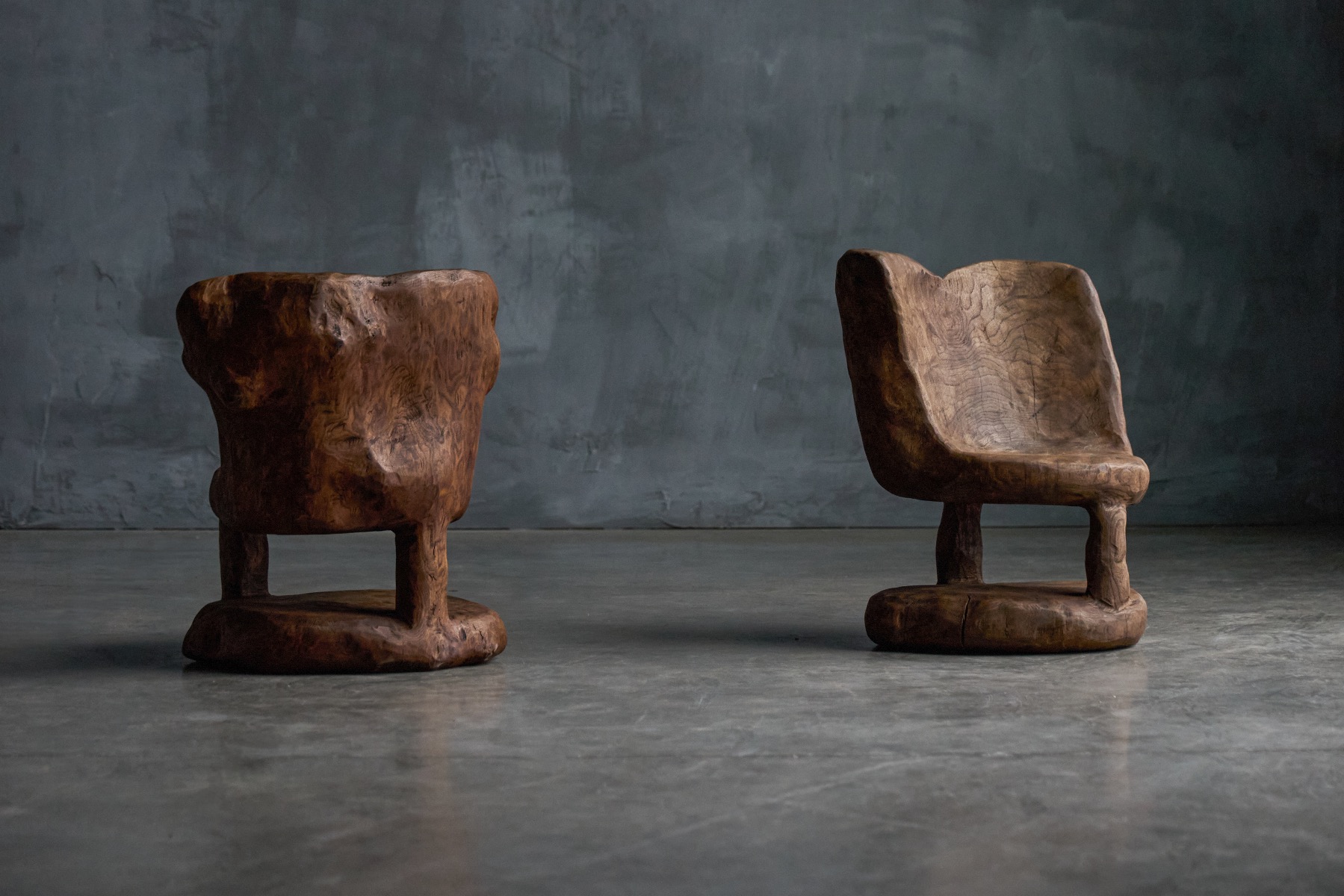 Architectural solid wood brutalist chair set