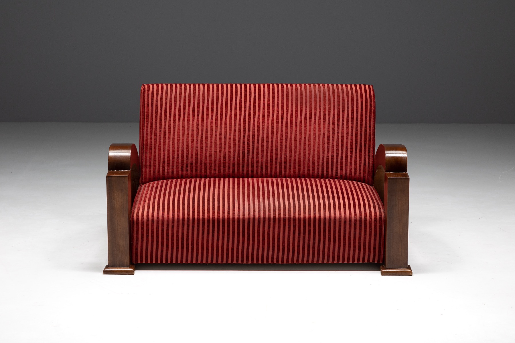 Retro art deco sofa in red striped velvet style