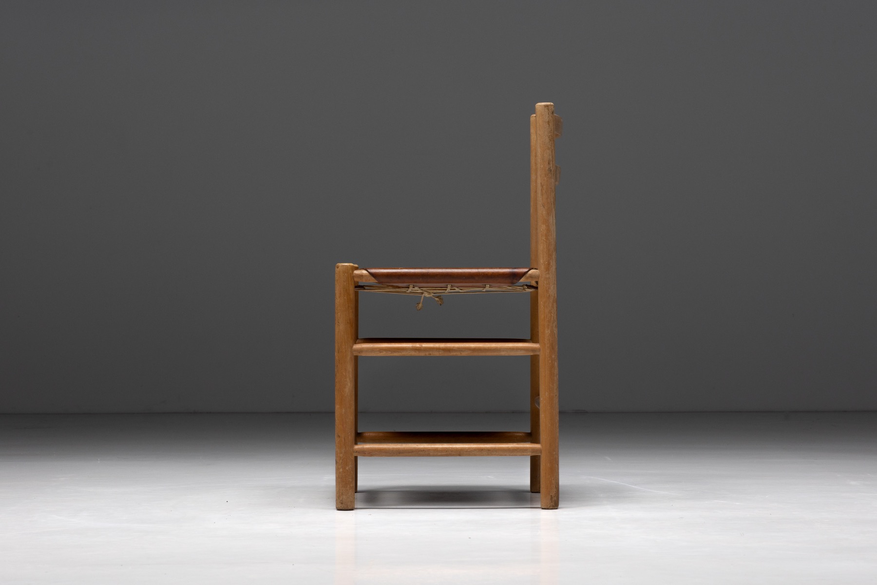Retro French dining chairs with leather seats from the 1950s