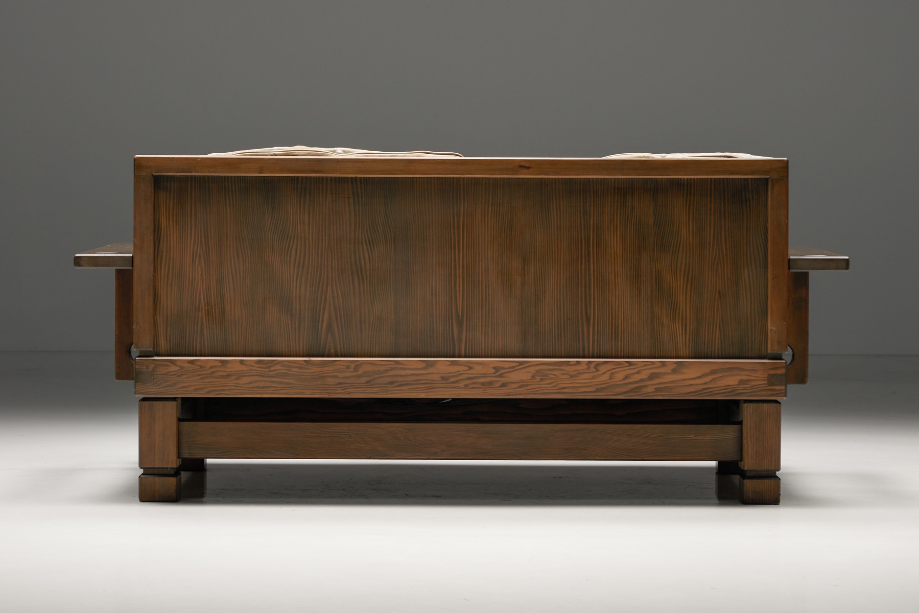 Retro French two seater with leather cushions from the 1960s