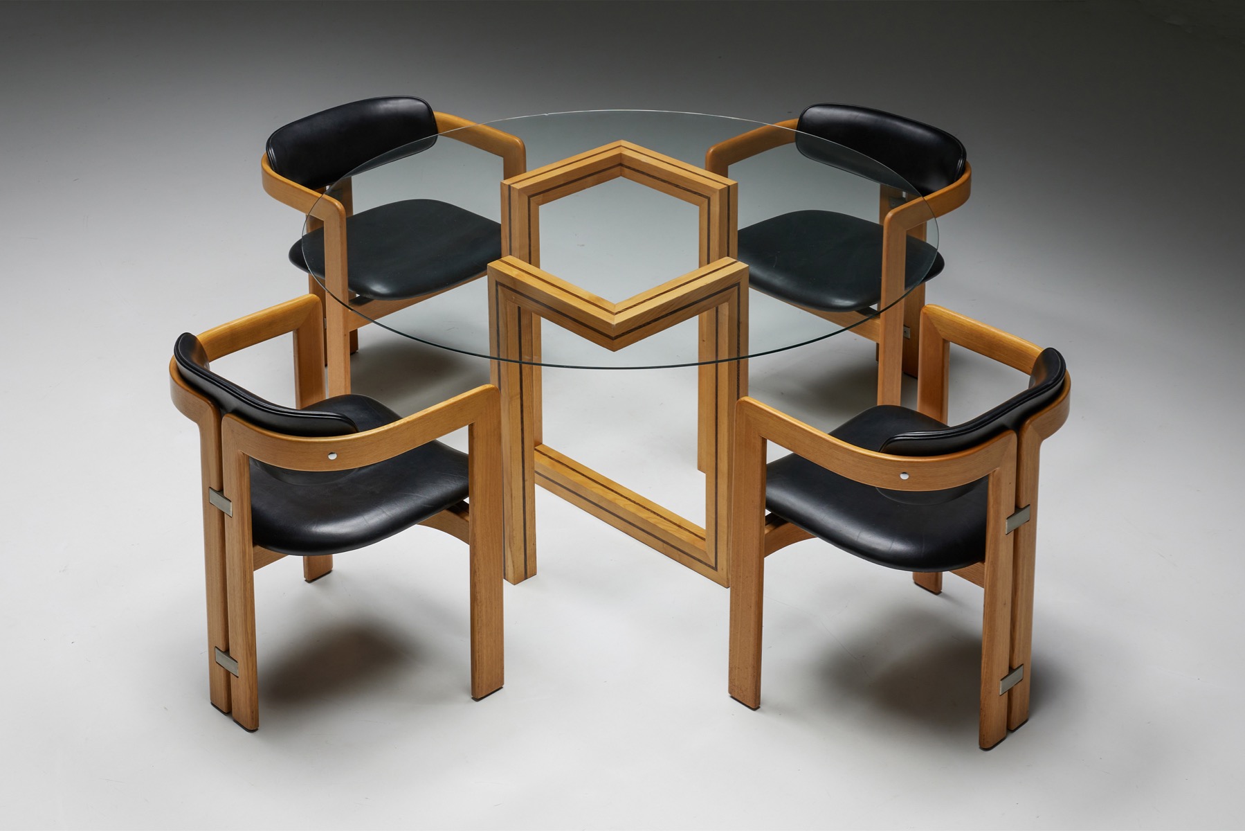 Retro round glass dining table from the 1970s style