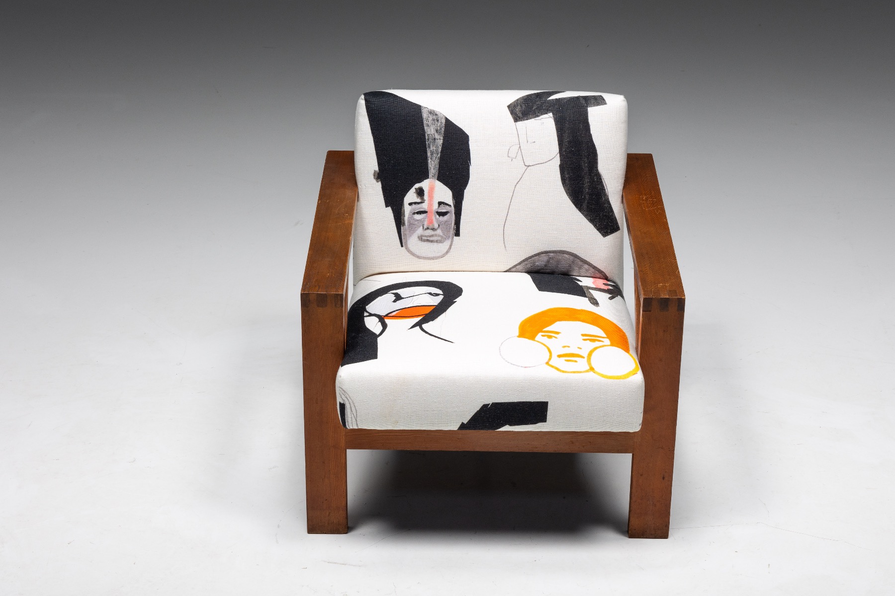 Retro modernist chair in fabric Dutch style