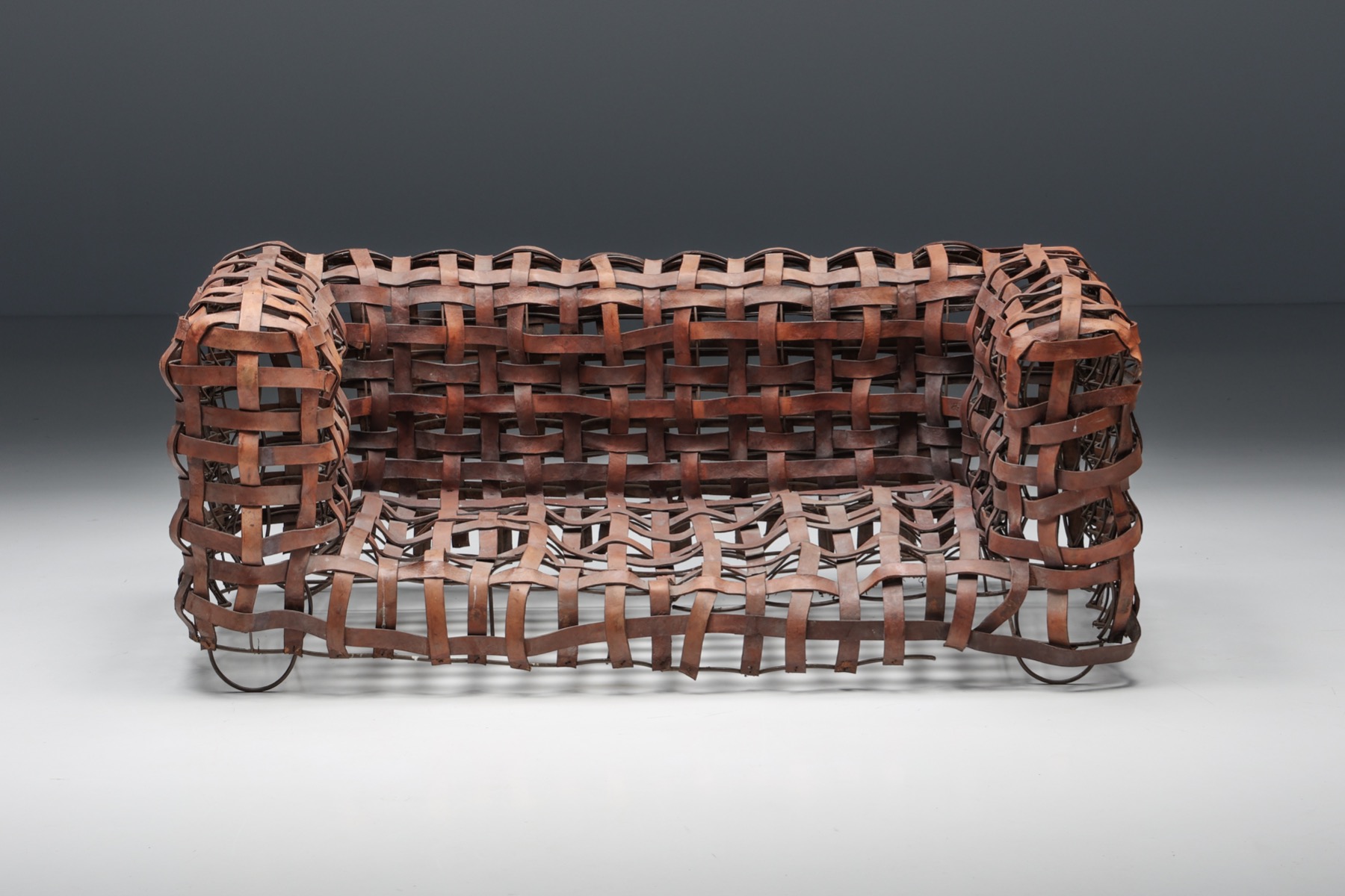 Retro woven leather sofa from the 1950s UK style