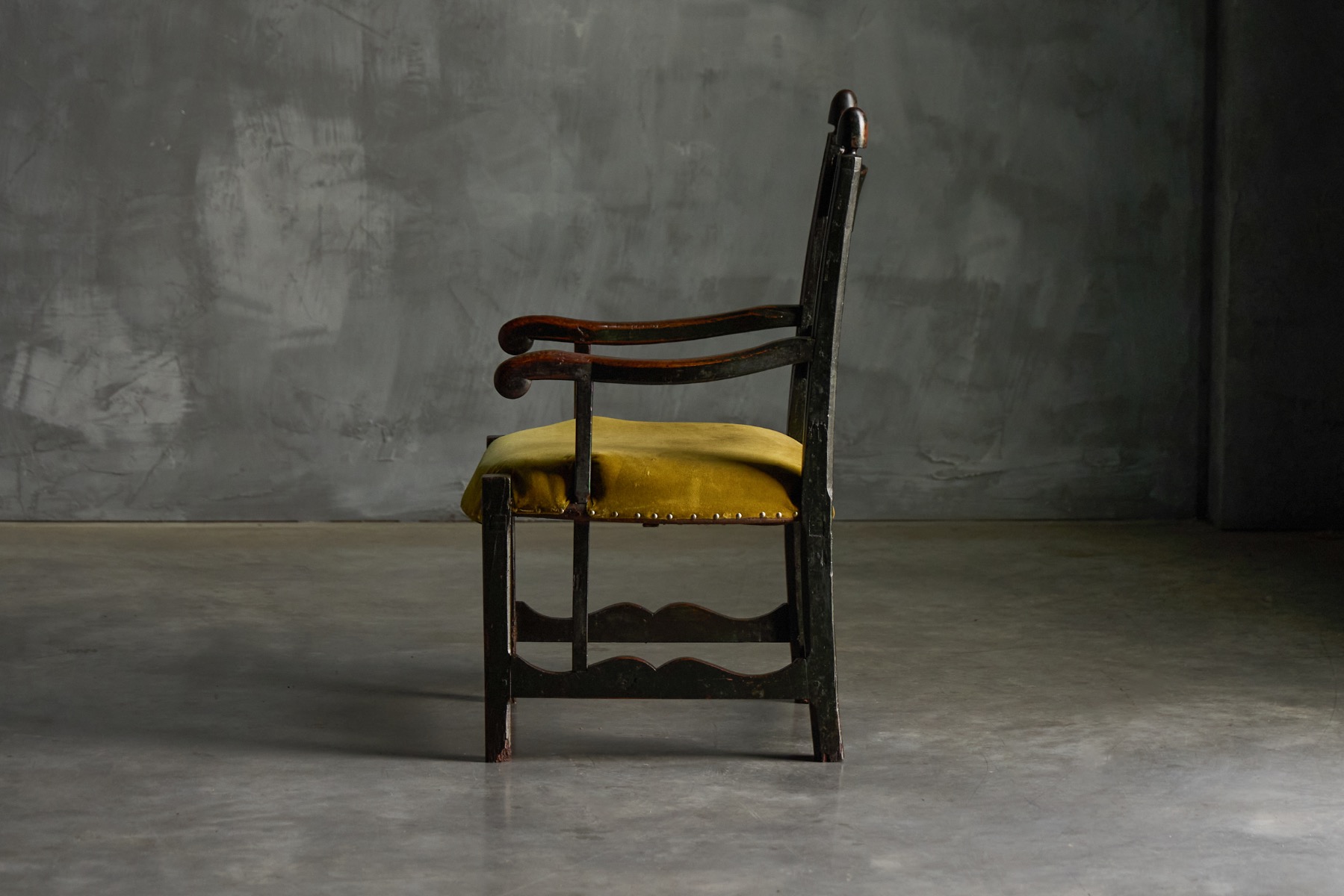 Rural folk art armchair with natural aged patina