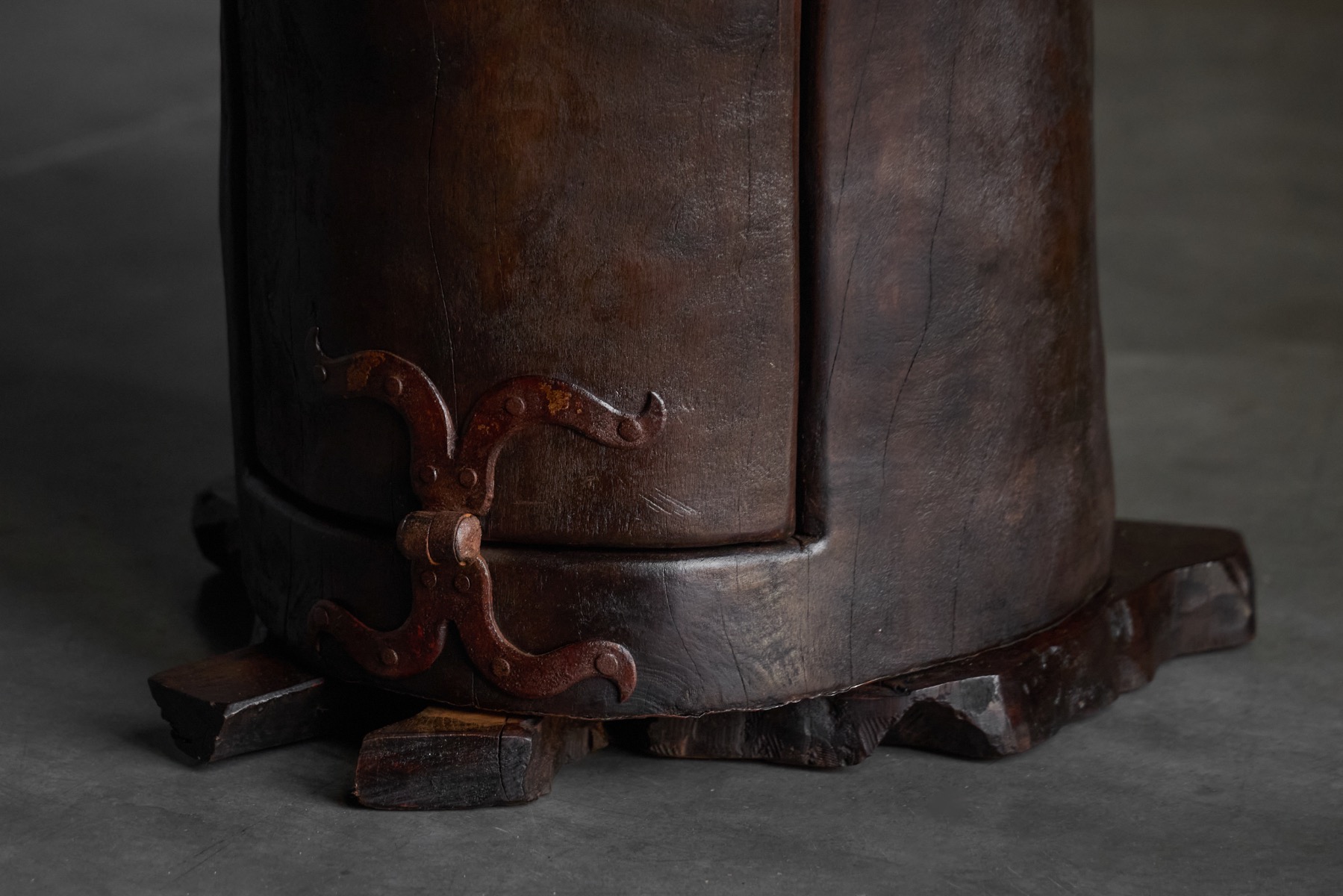 Rural vernacular side table with authentic aged patina