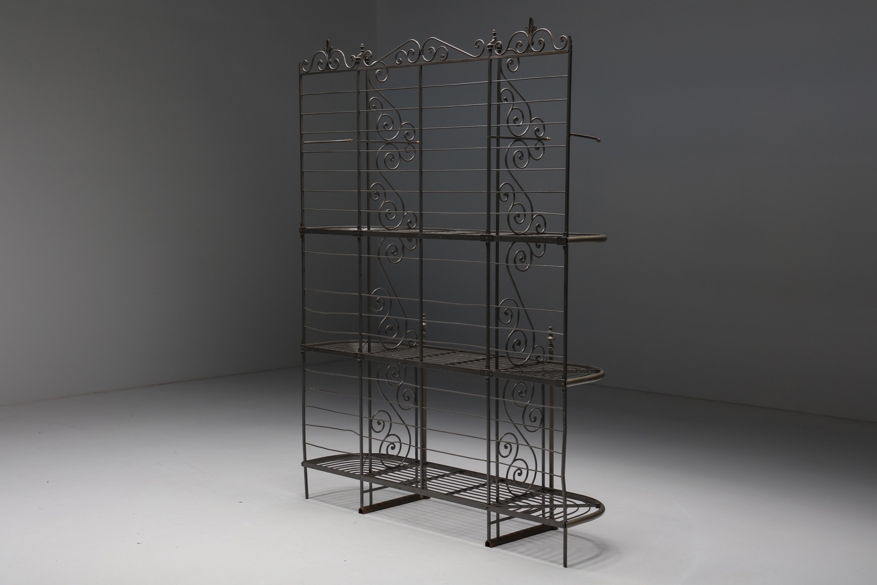 Rustic industrial bakery rack with iron frame