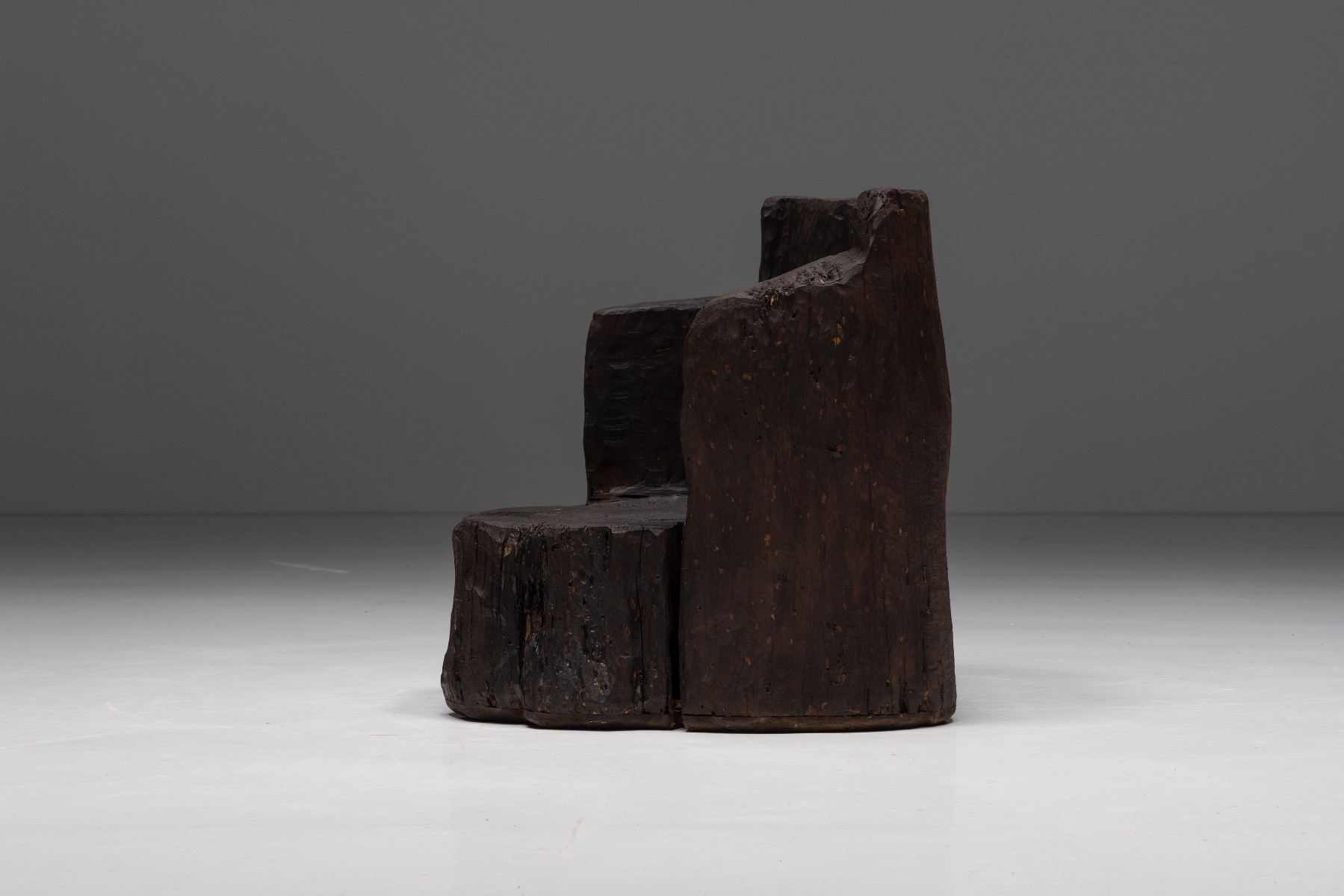 Rustic modern monoxylite armchairs in solid form