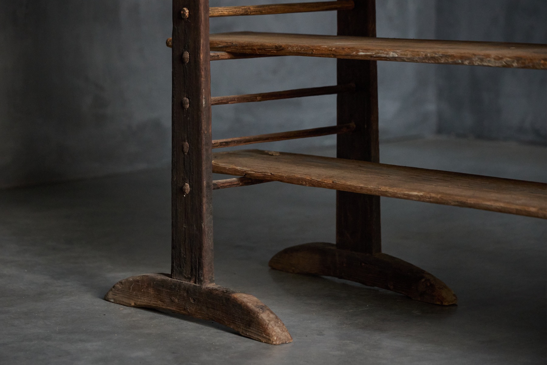 Rustic wooden bakery display rack