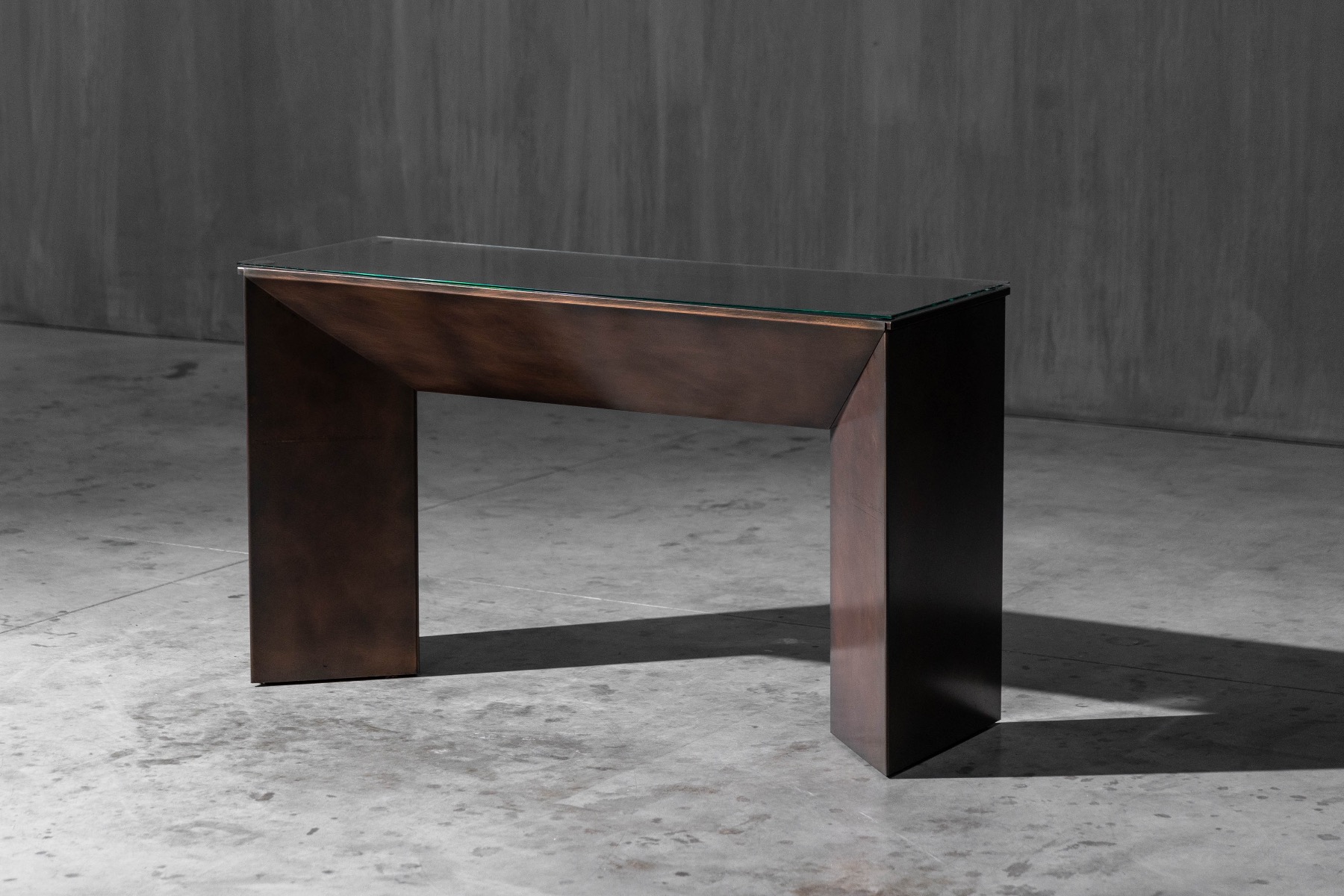 Modernist bronze console table designed by Belgochrom