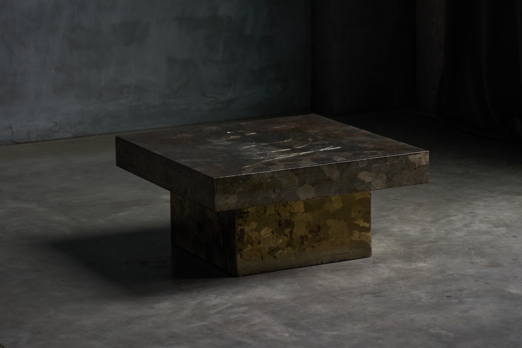 Mid century steel coffee table with raw texture