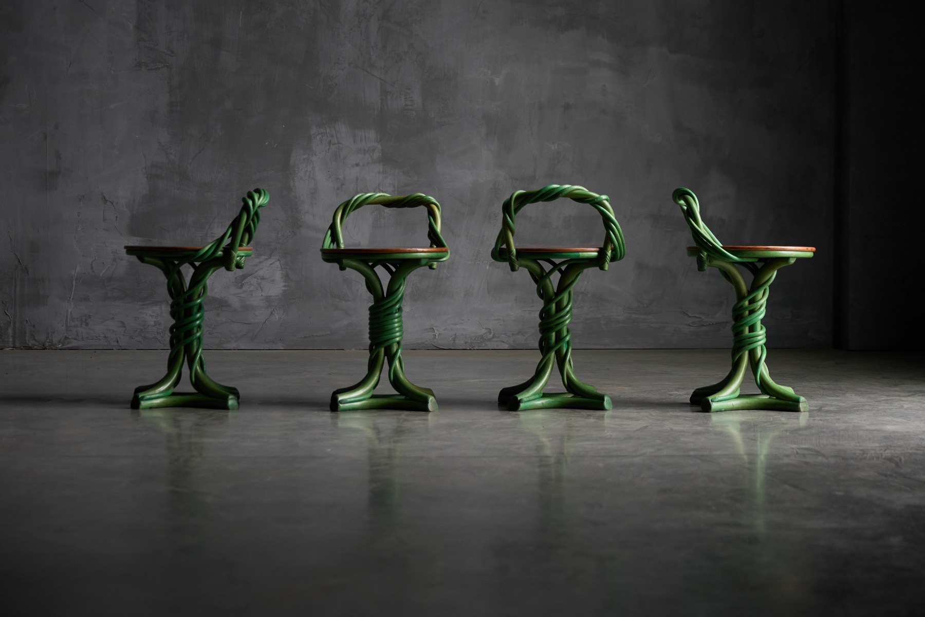 Sculptural stools inspired by twisting vine forms