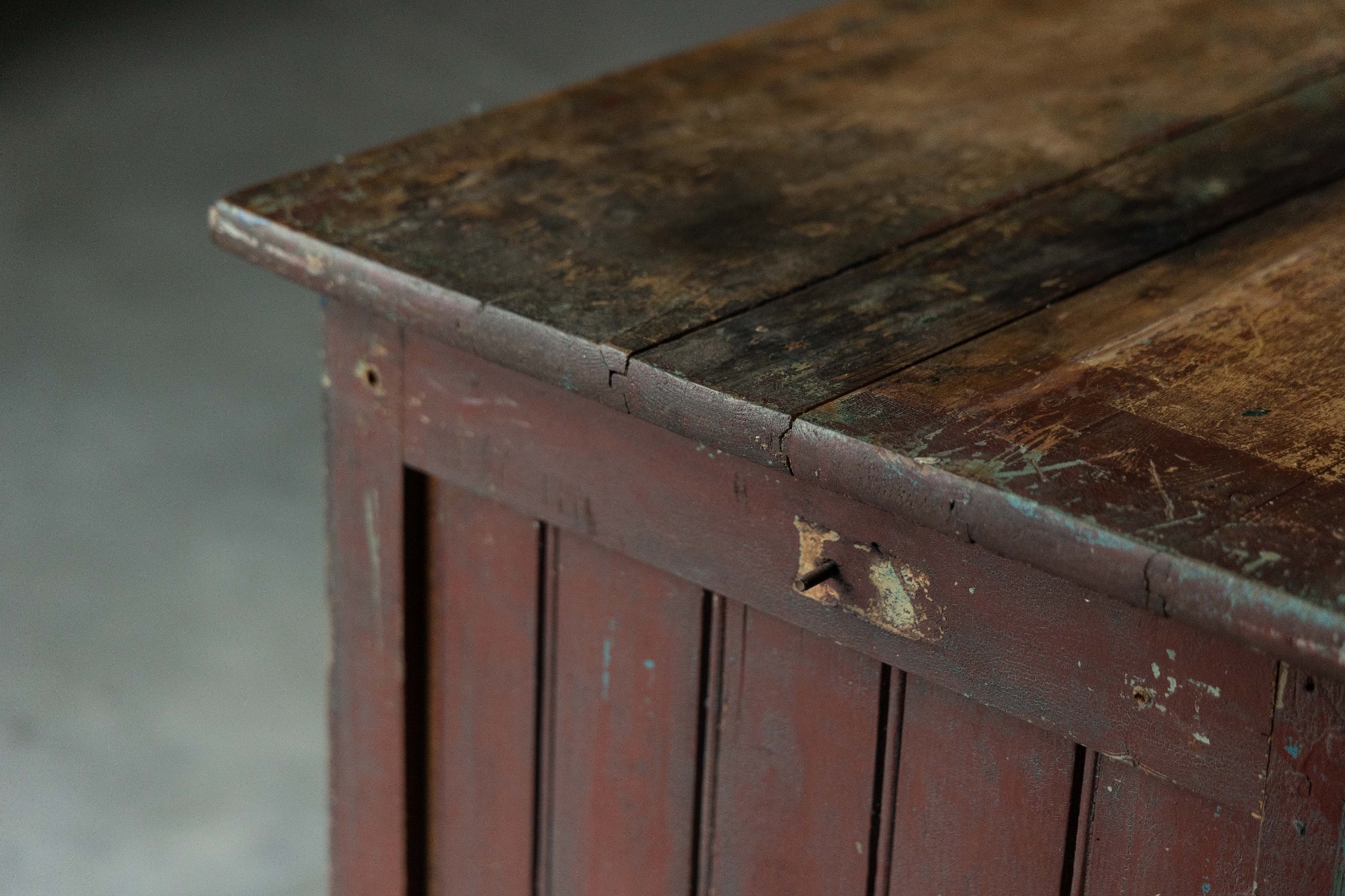 Primitive blue farmhouse storage cabinet