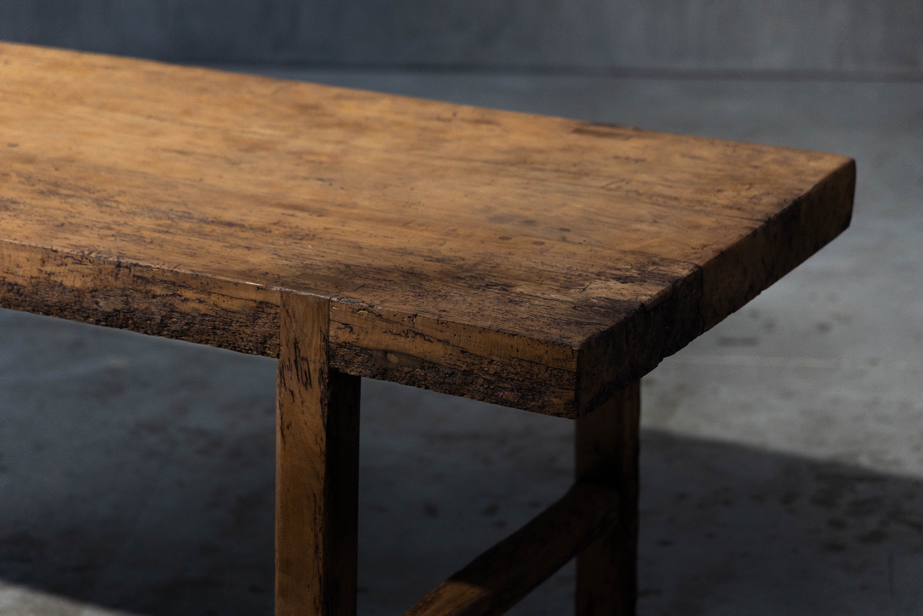 Timeworn farmhouse dining table in solid wood