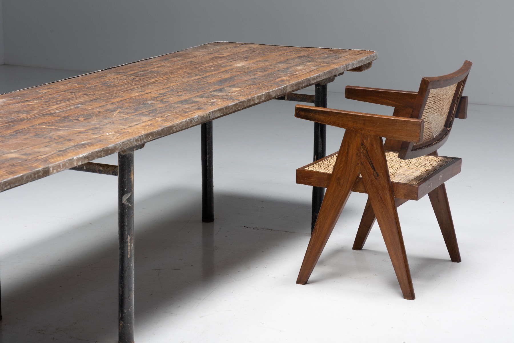 Solid wood industrial dining table in butcher design