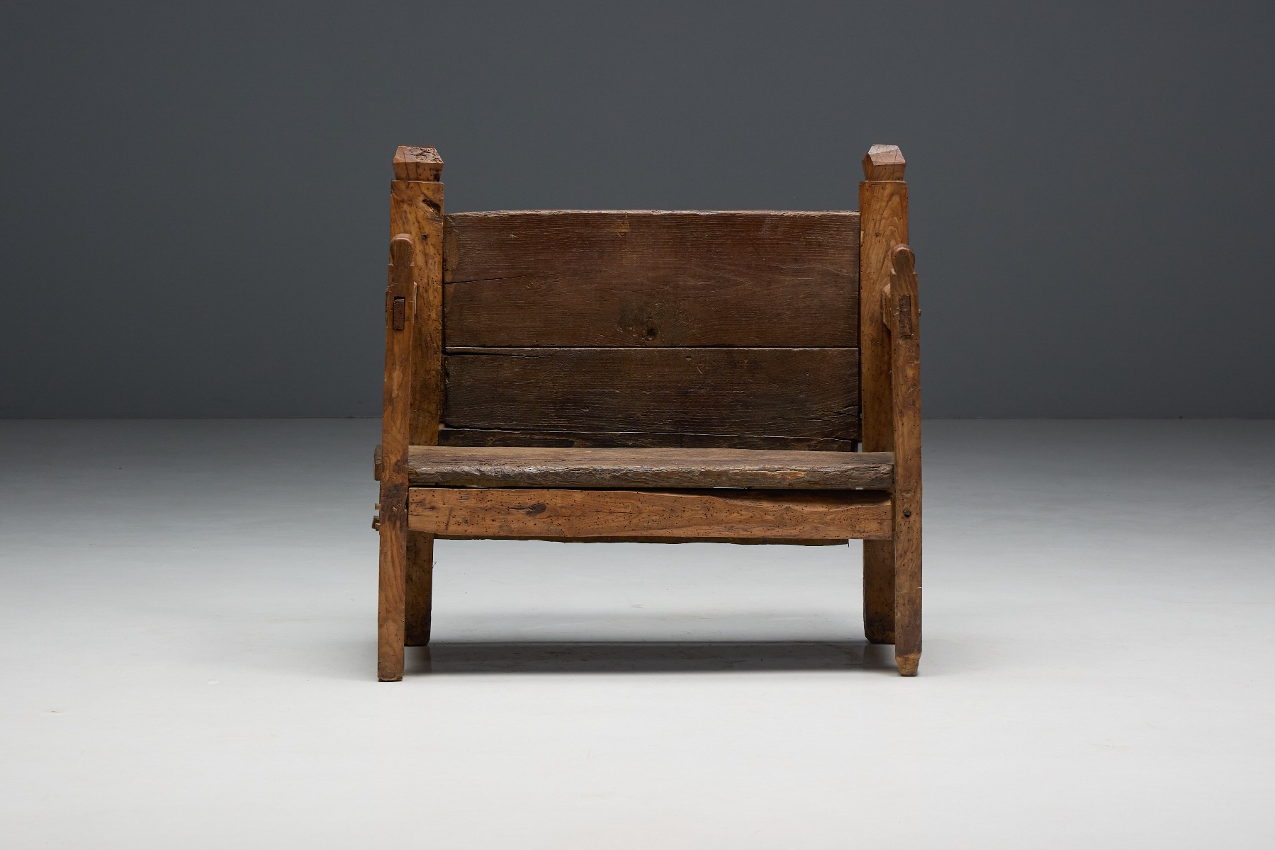 Solid wood primitive bench with honest wear