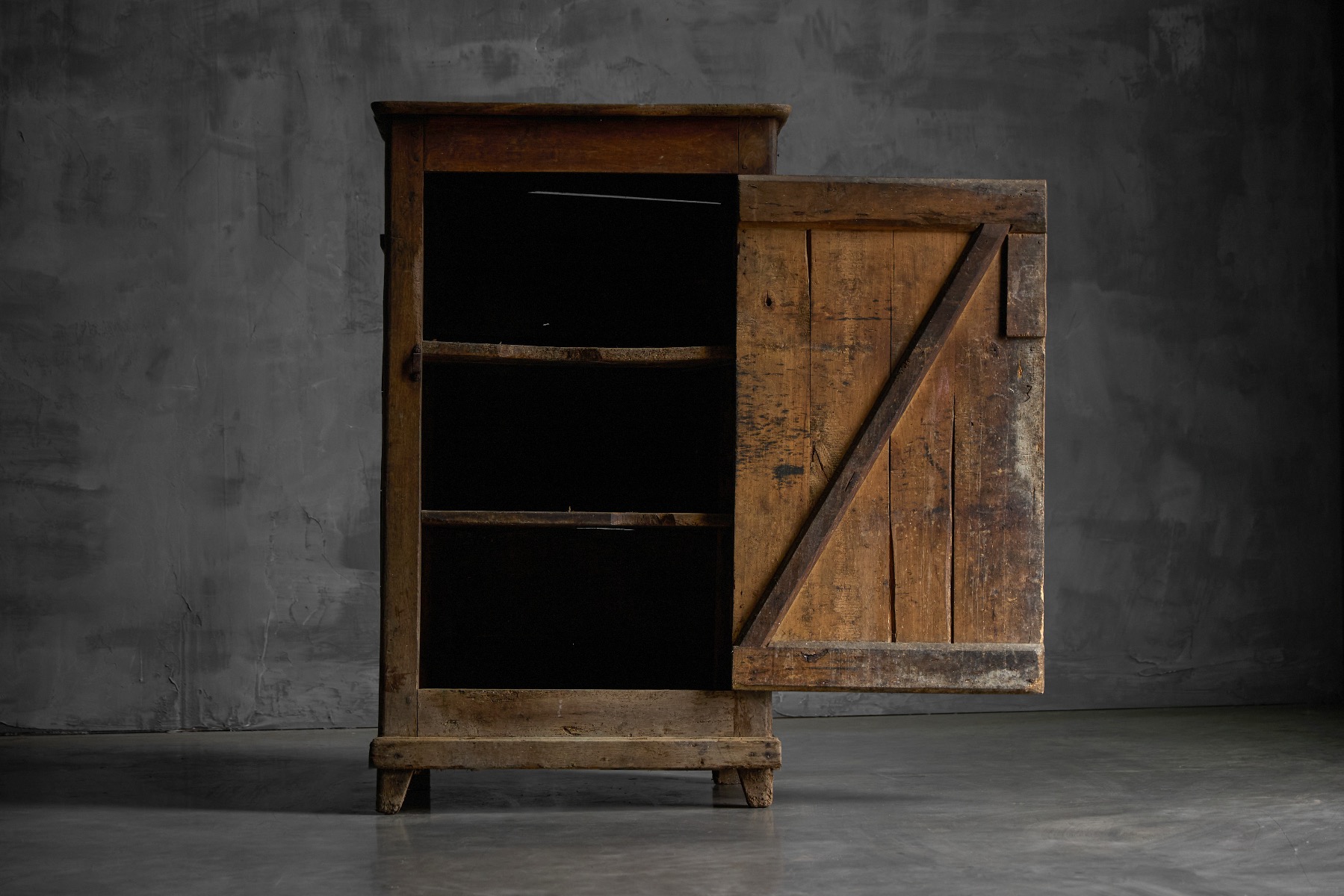 Solid wood rustic cabinet with aged patina
