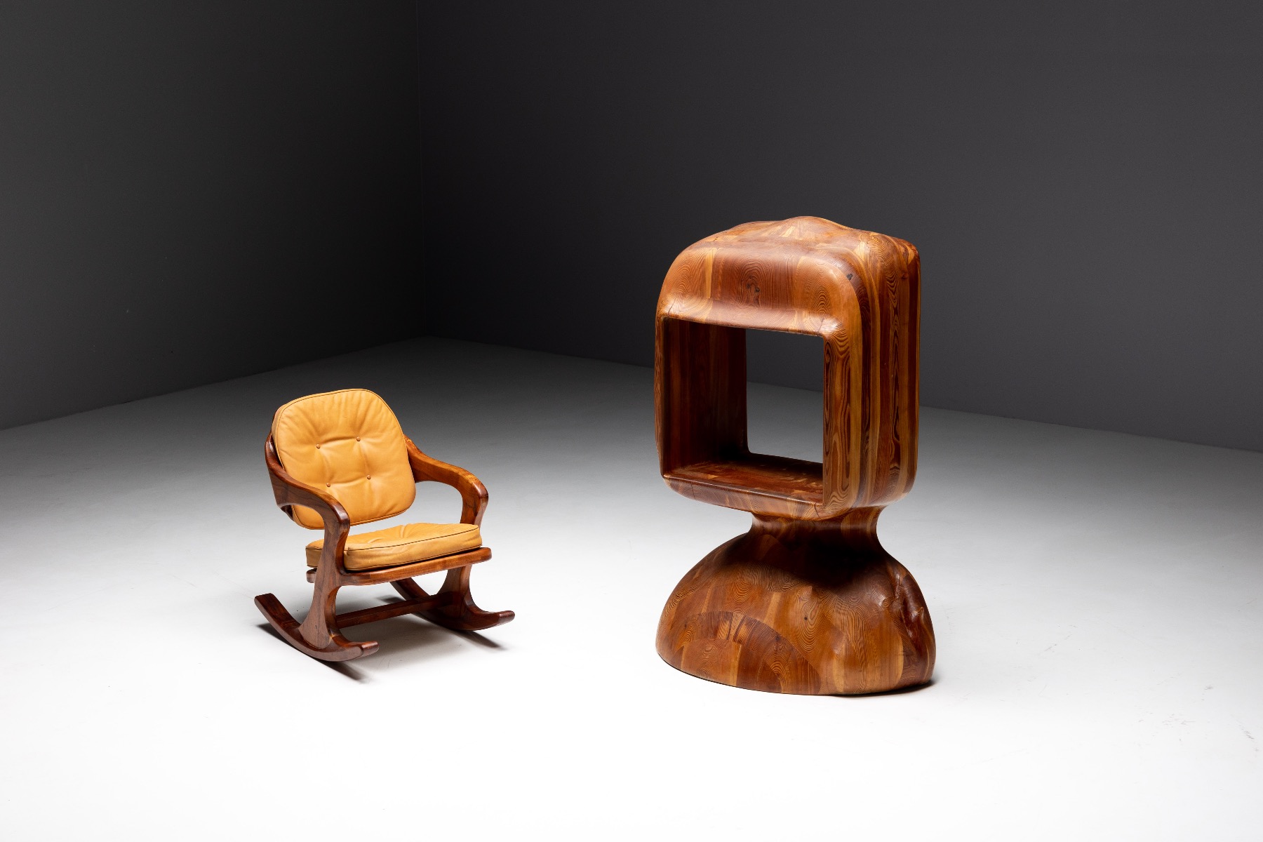 Studio craft wooden cabinet with organic form