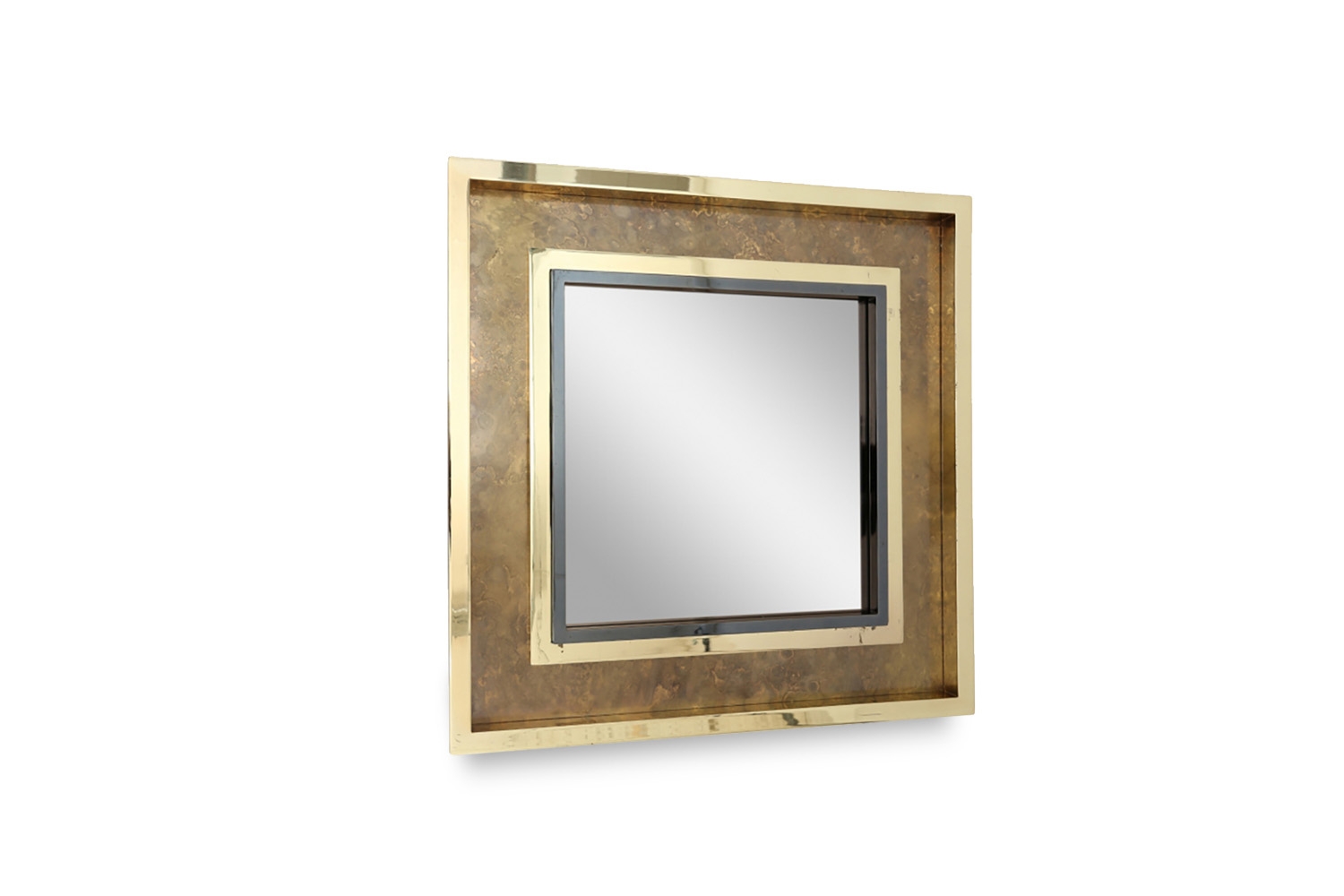 Brass Acid Etched Mirror, Maison Jansen - 1980s