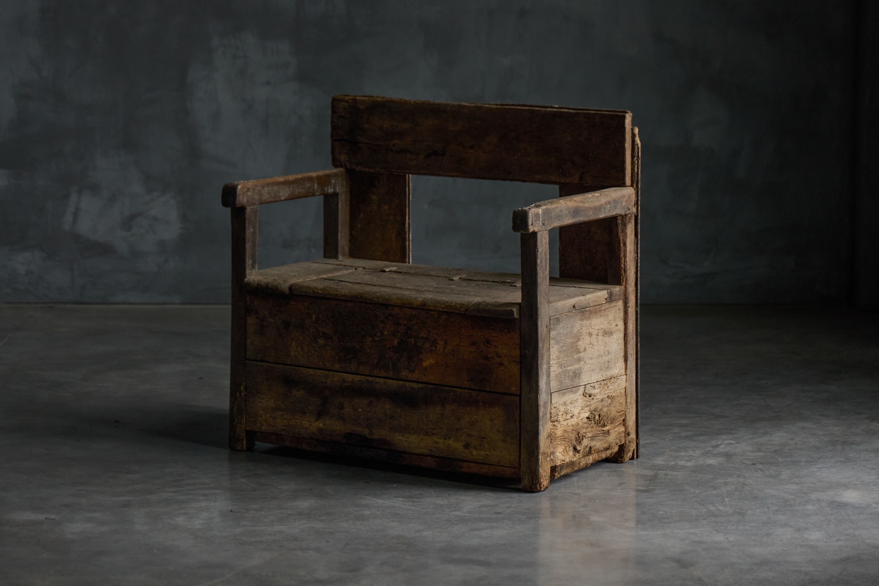 Weathered wabi sabi wooden bench
