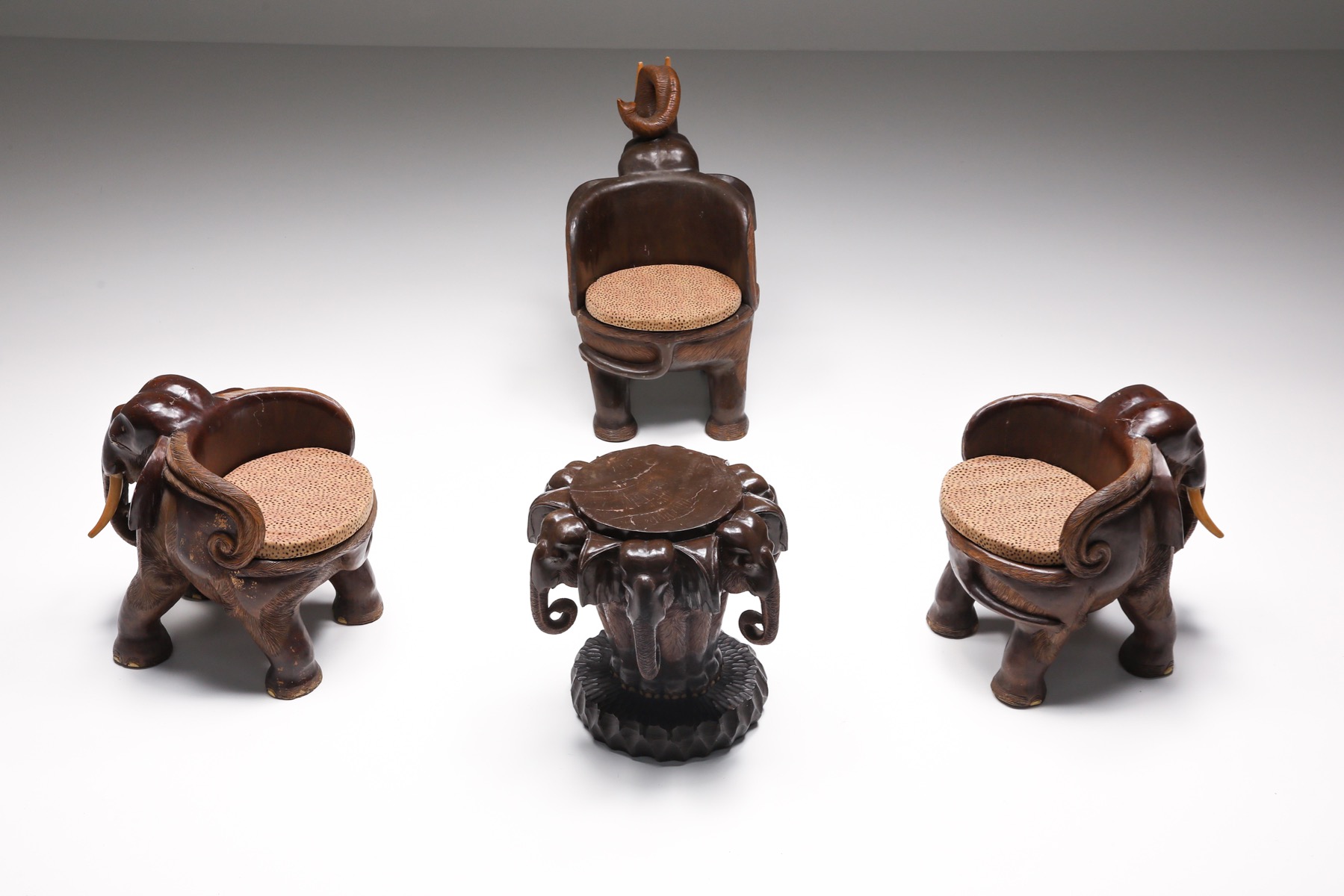 Antique style elephant table in African carving