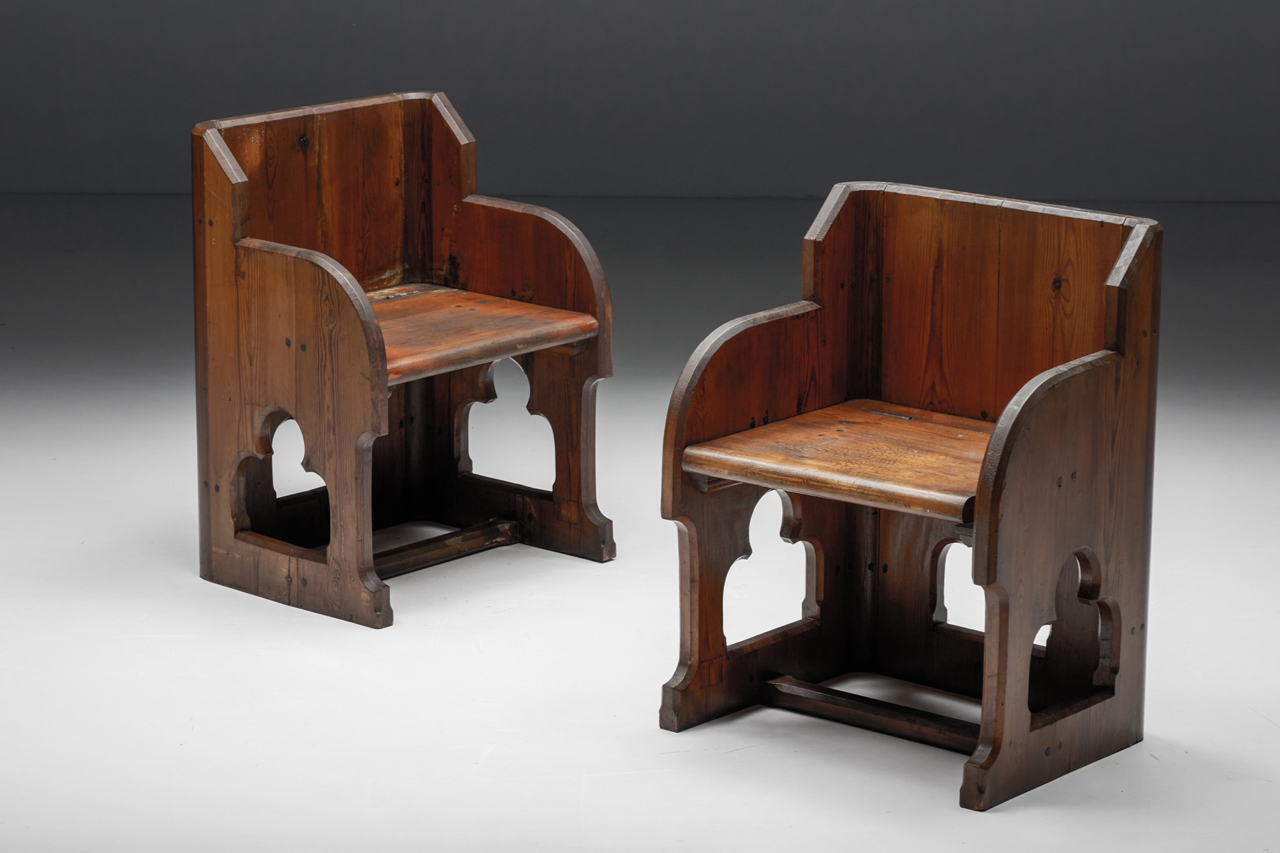 Antique style gothic revival armchairs