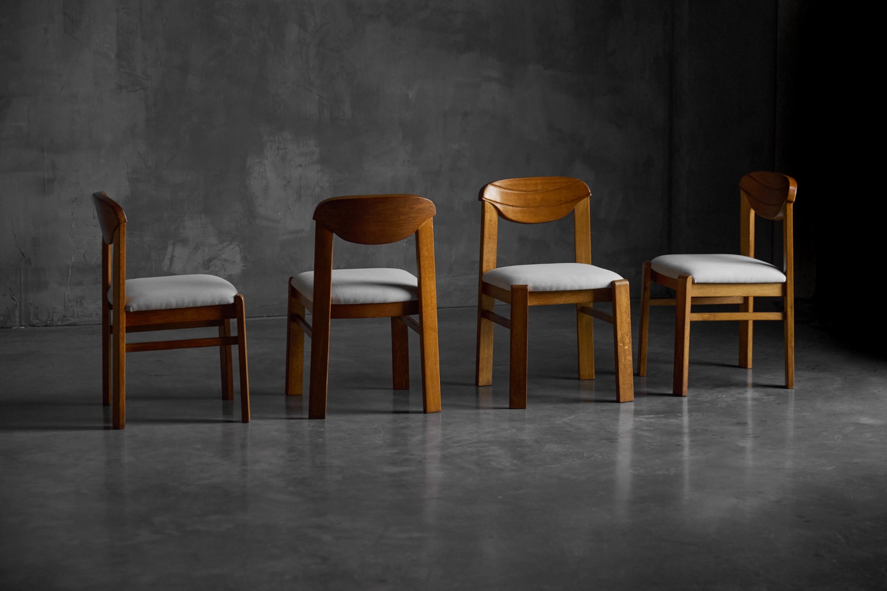 Brutalist dining seating with wooden frames