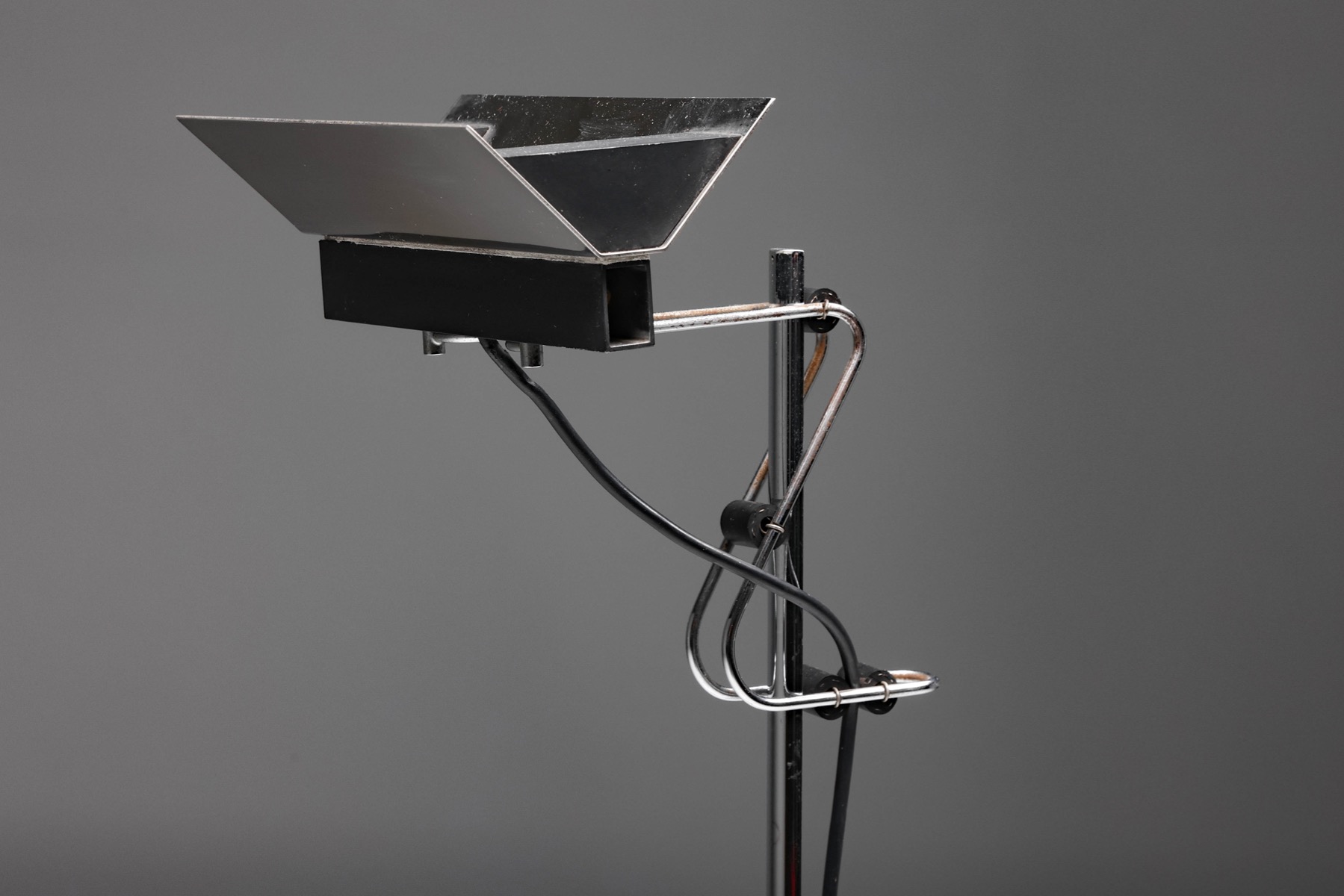 Collectible industrial chrome floor lamps from 1950