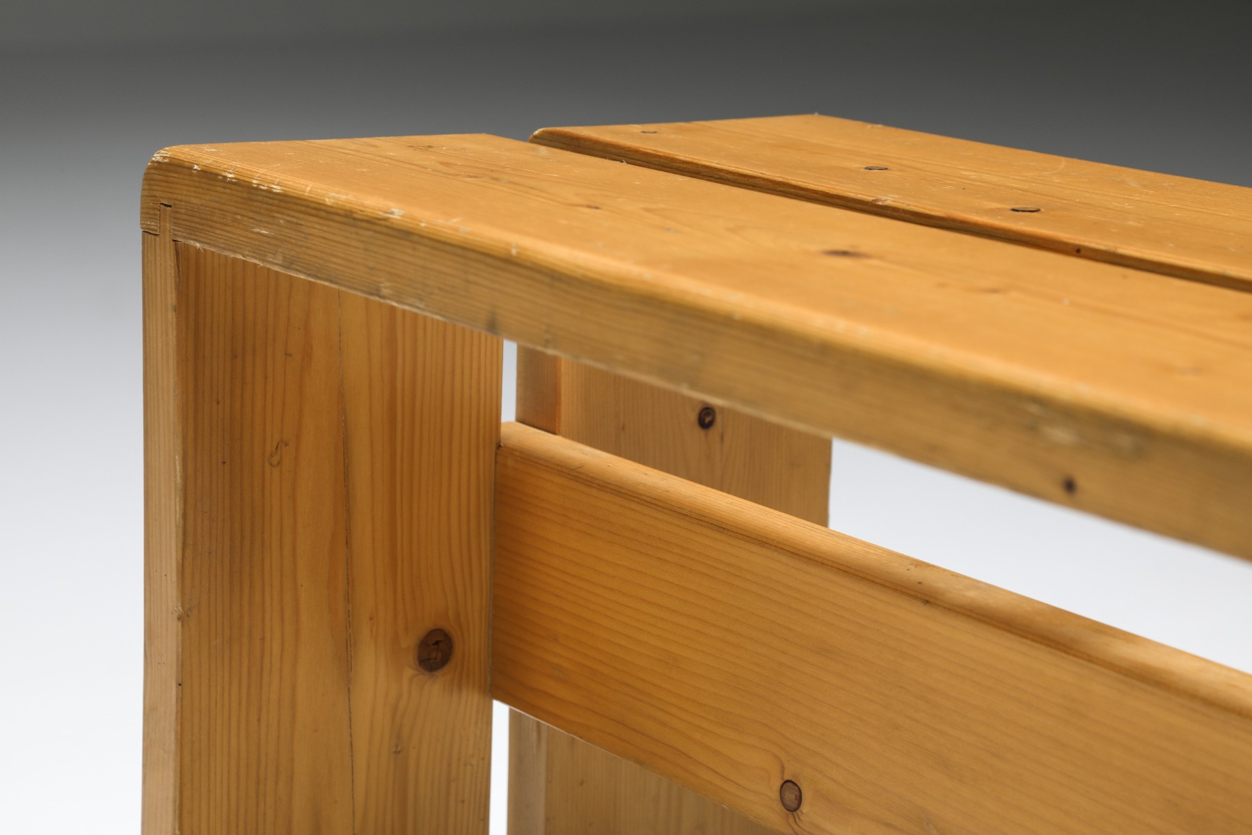 Collectible Les Arcs bench by Charlotte Perriand from the 1960s