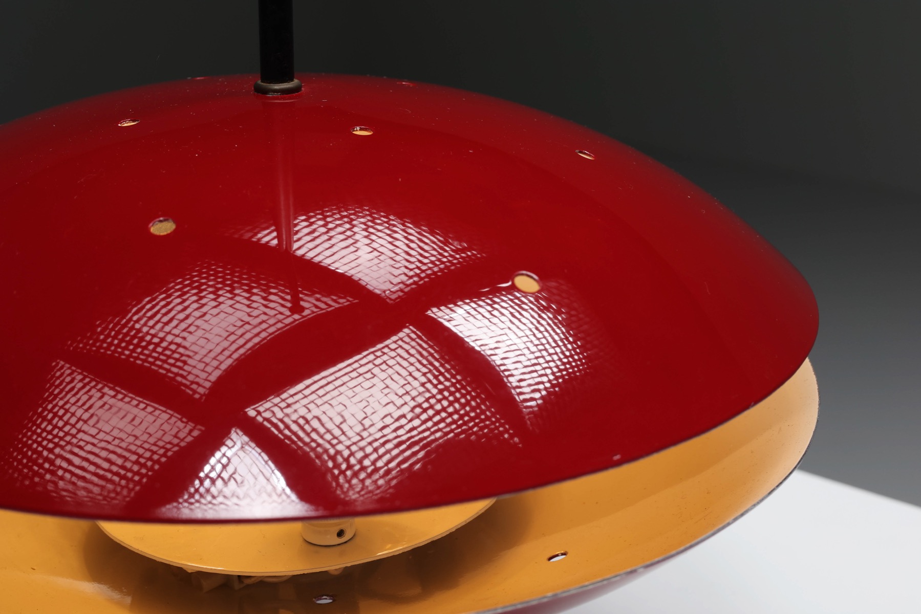Collectible space age lamp in red and black from the 1970s