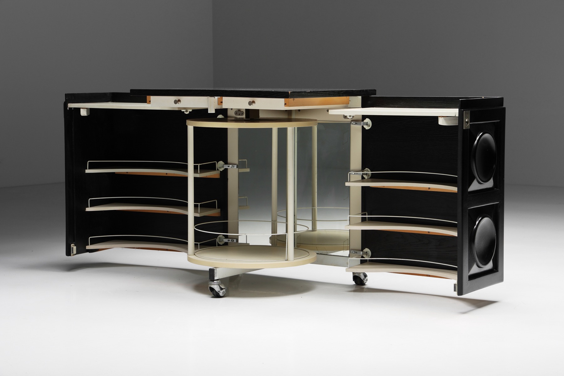 Designer bar trolley in brutalist 1970s style