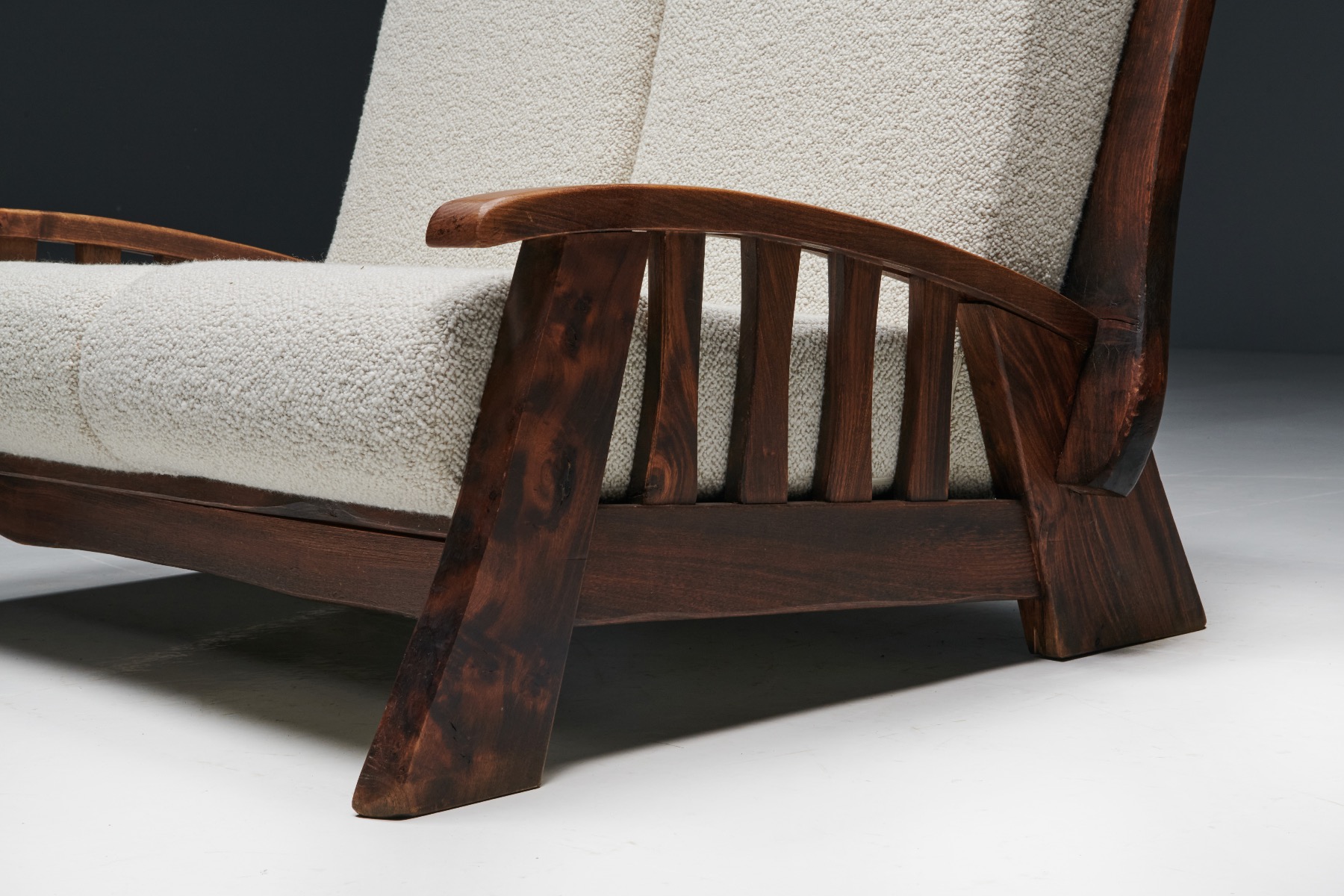 Designer chalet sofa in Pierre Frey boucle from the 1960s
