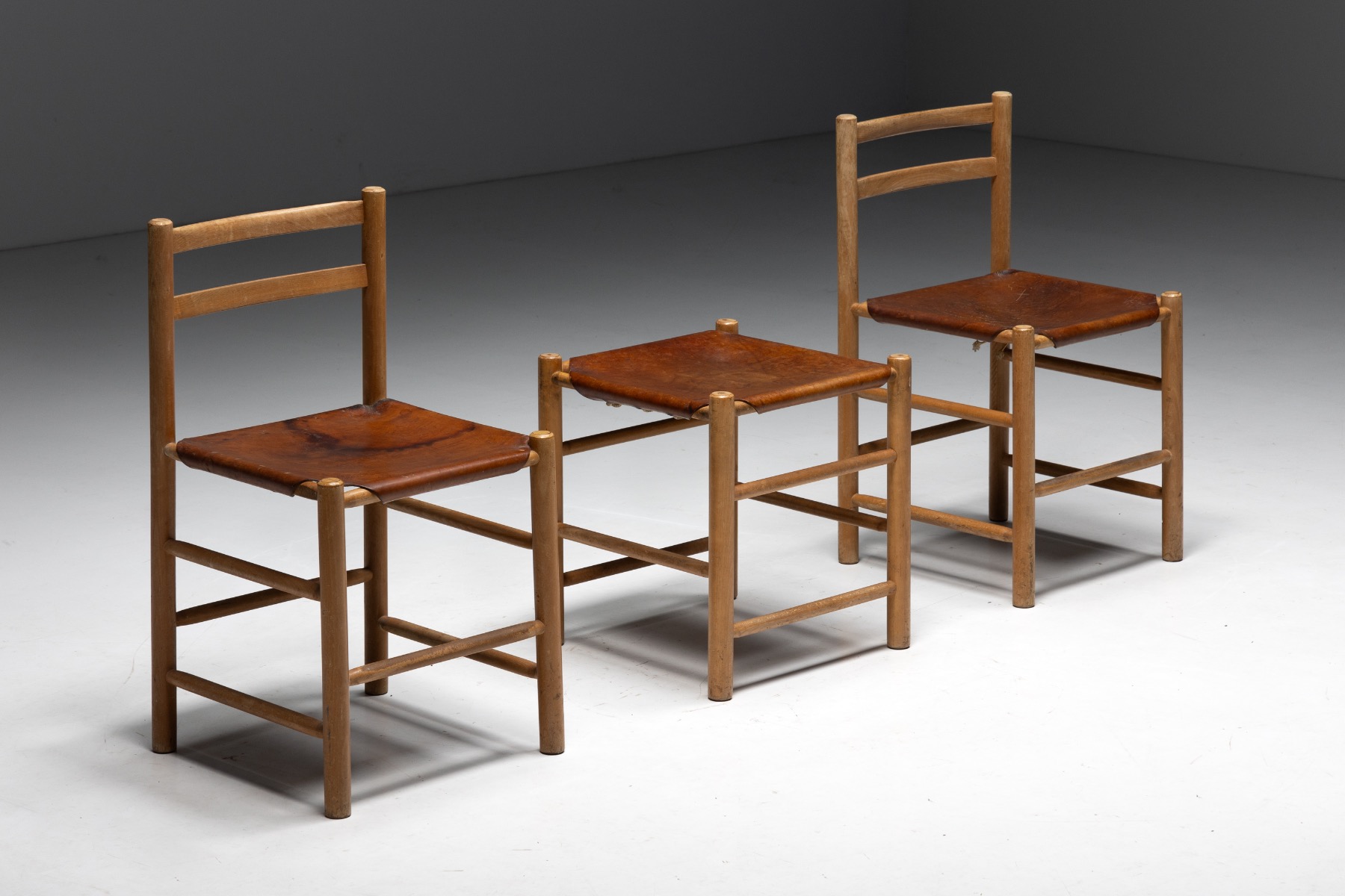 Designer low stools in mid century style from the 1950s