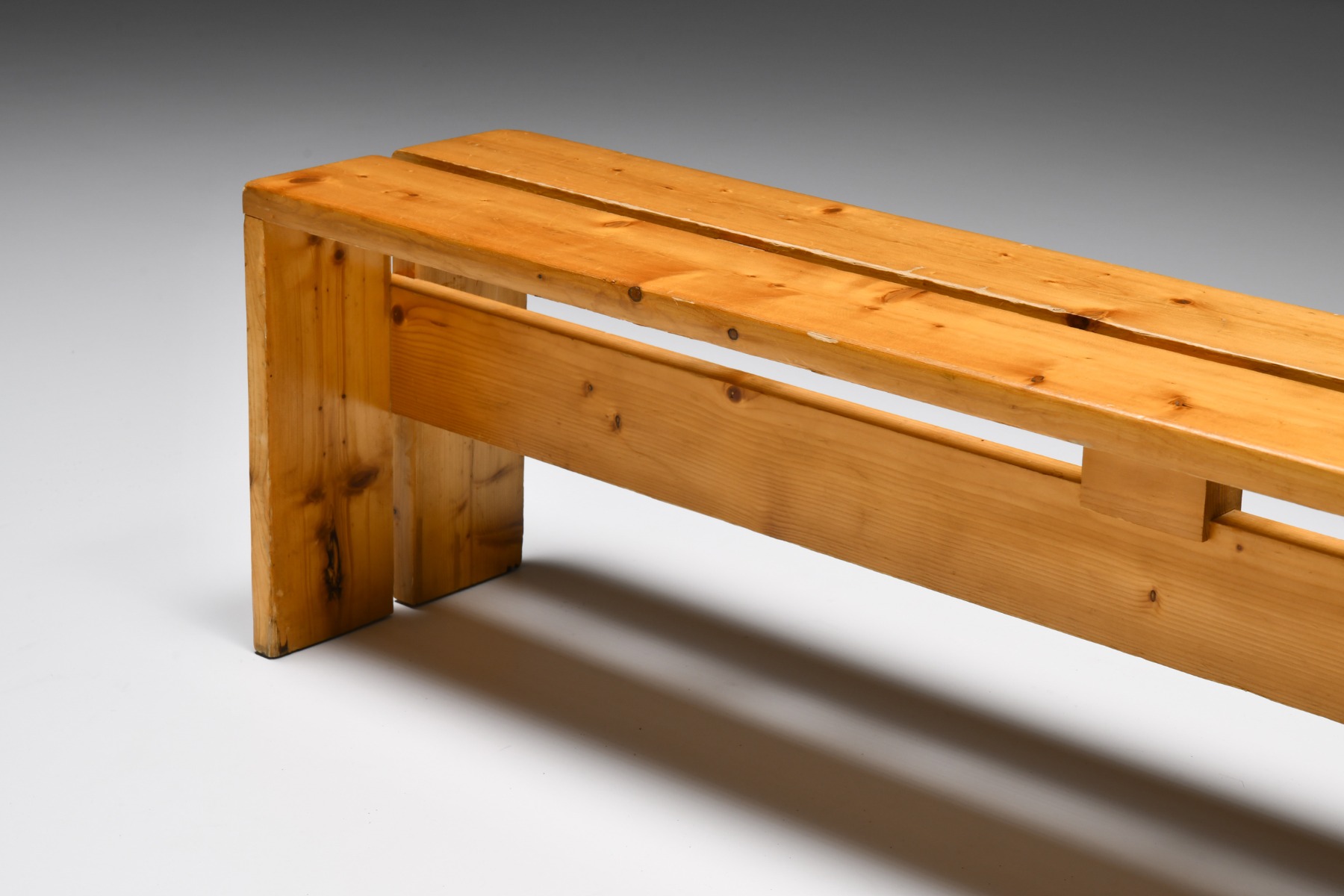Designer three seat bench by Charlotte Perriand from the 1960s