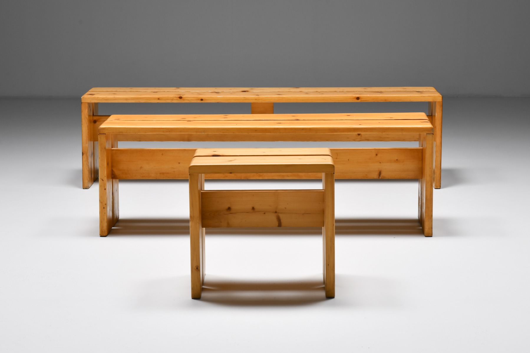 Designer two seat bench set by Charlotte Perriand from the 1960s