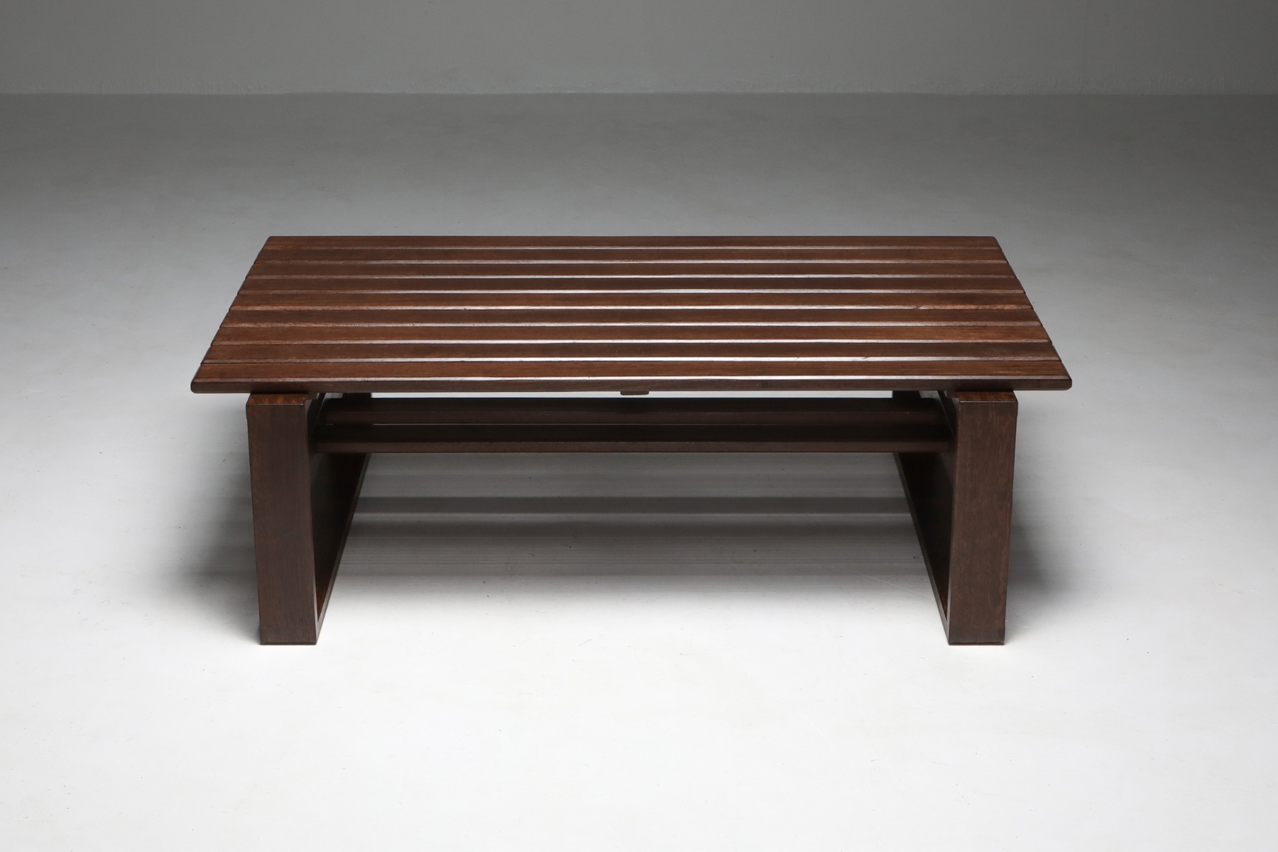 Designer wenge slatted bench or coffee table from the 1960s