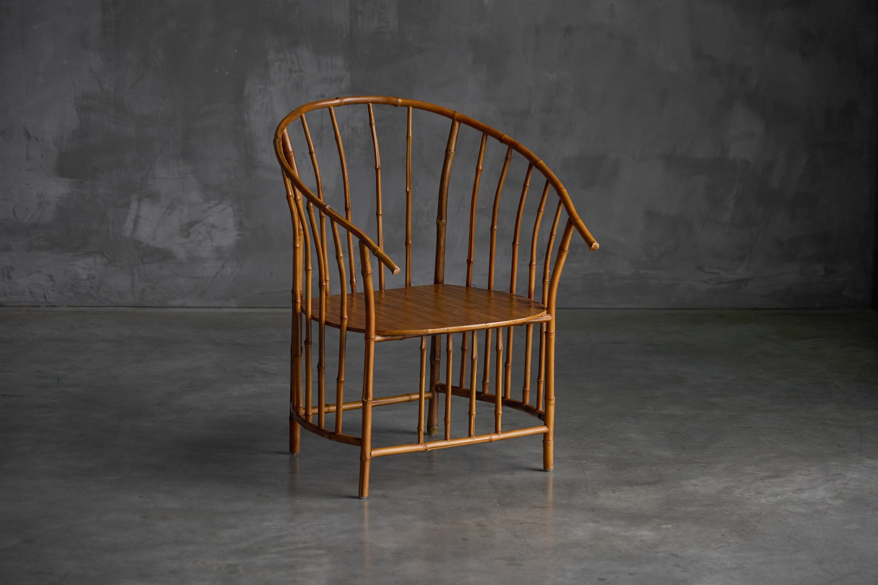 Handcrafted bamboo armchair in wabi sabi style