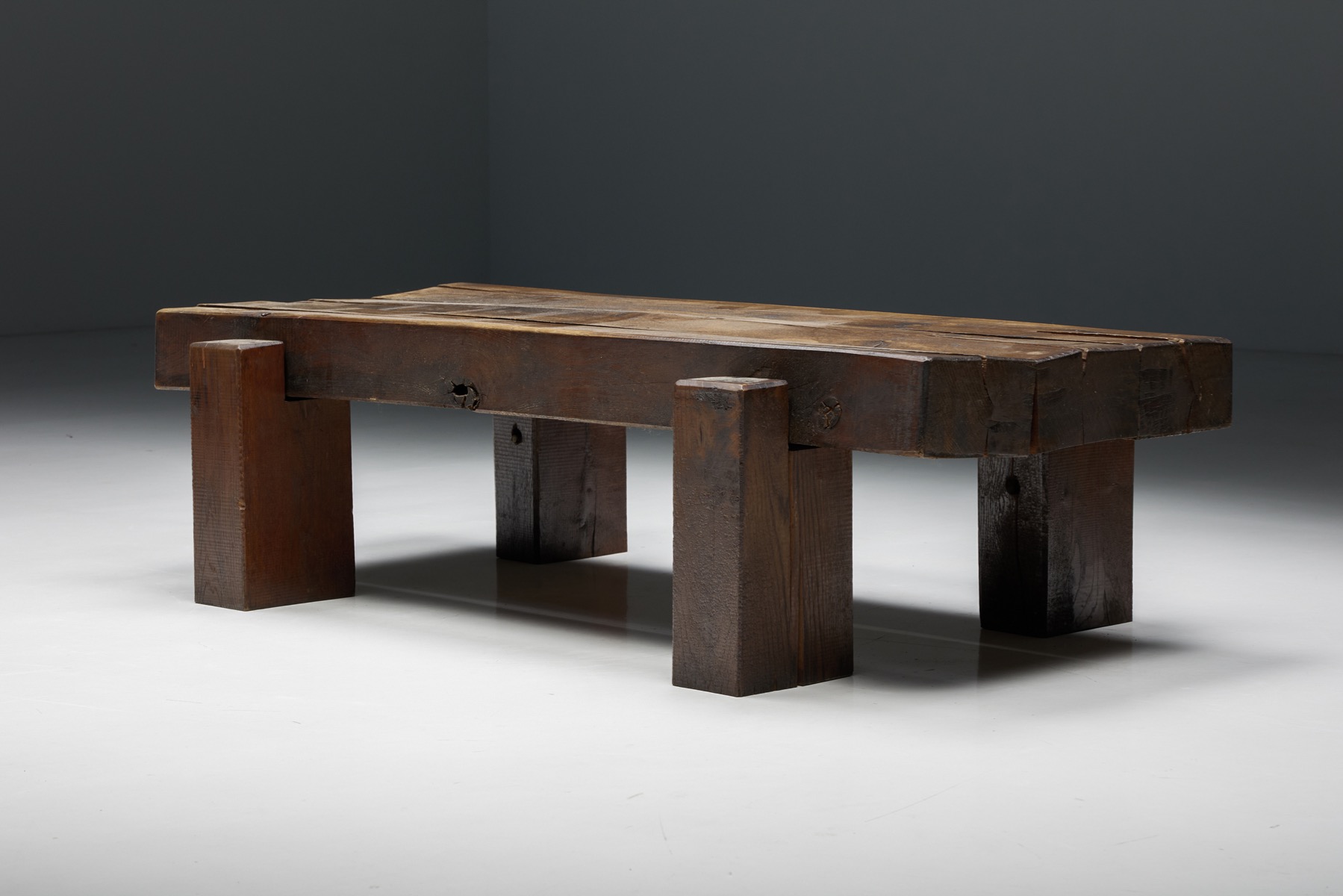 Handcrafted brutalist coffee table from France from the 1940s