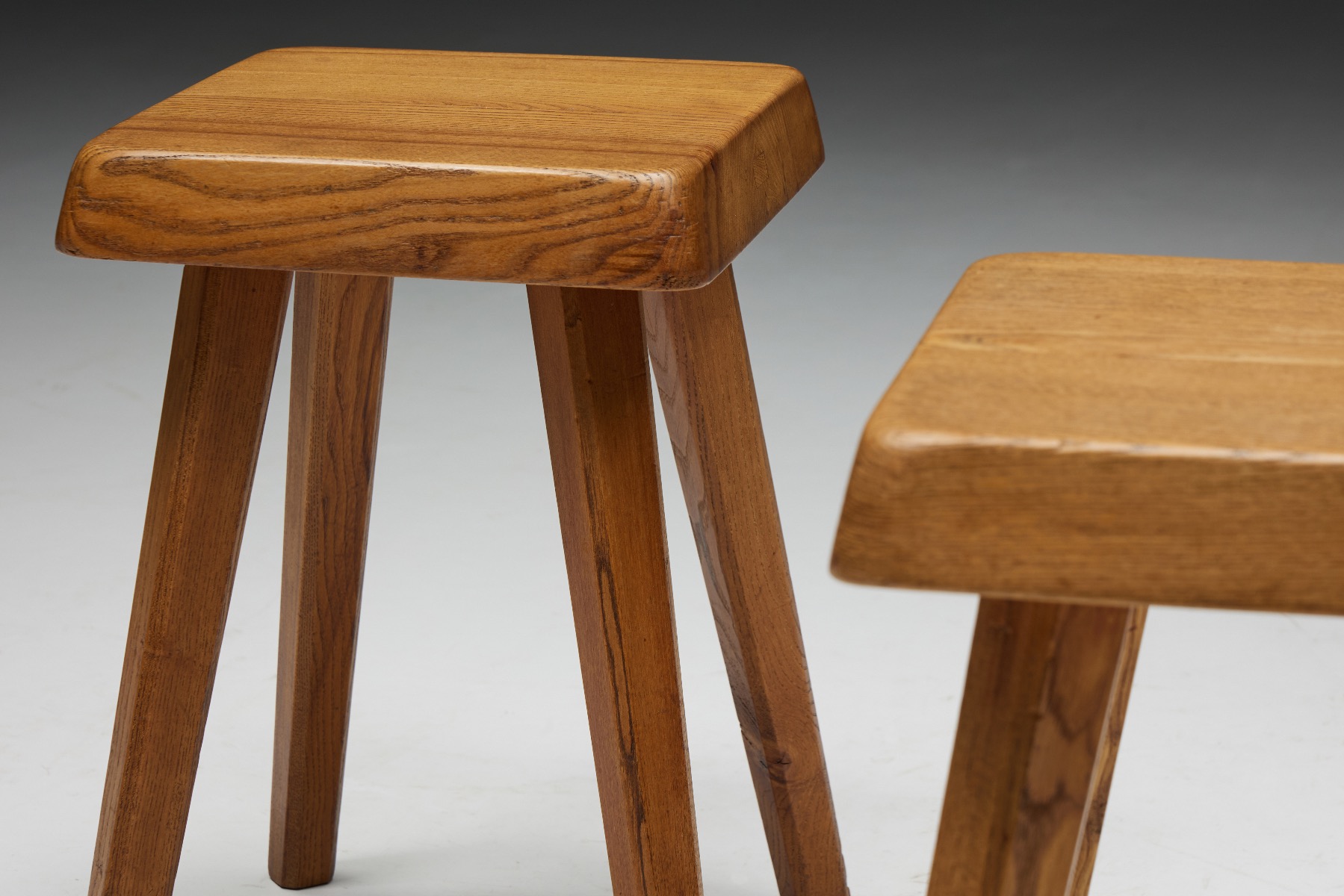 Handcrafted S01 stools by Pierre Chapo in solid wood
