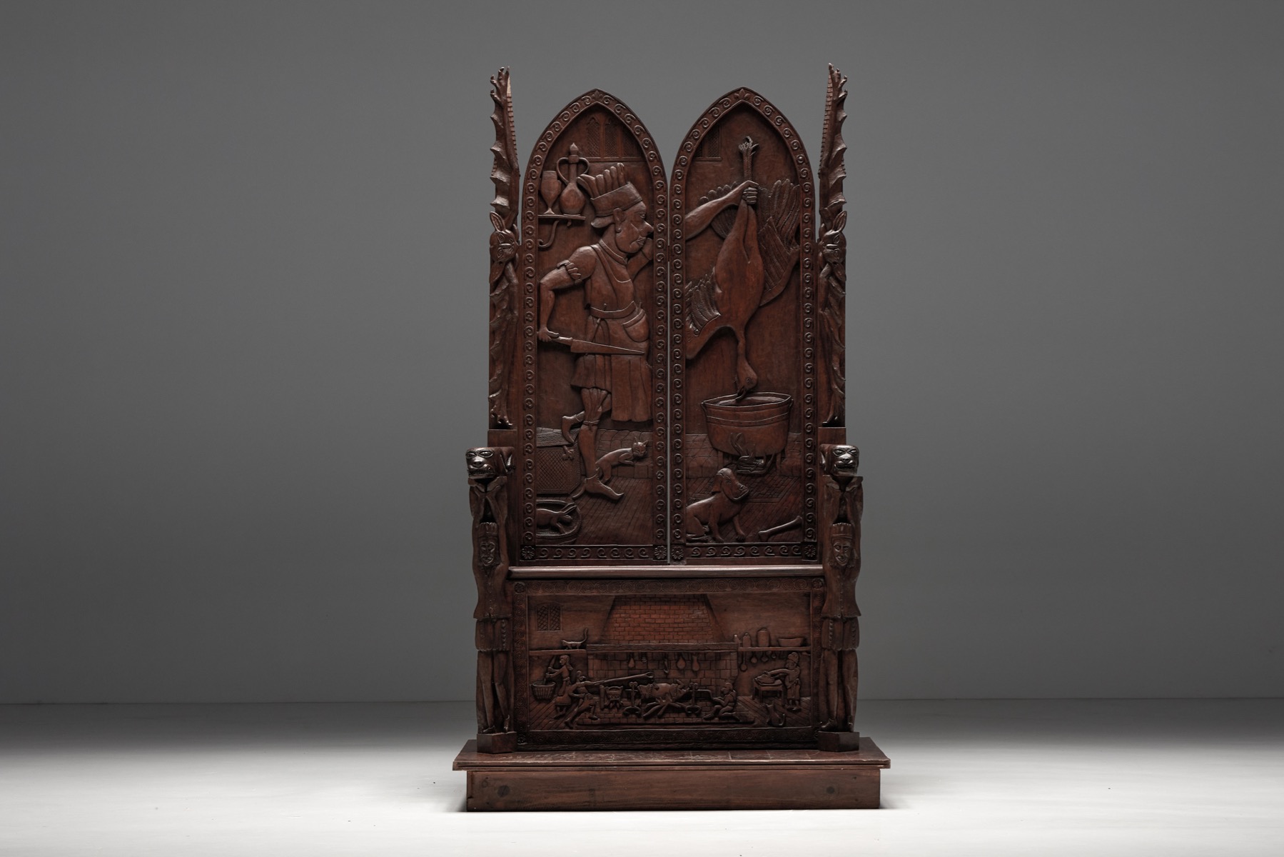 Handcrafted throne chair with relief carved wood