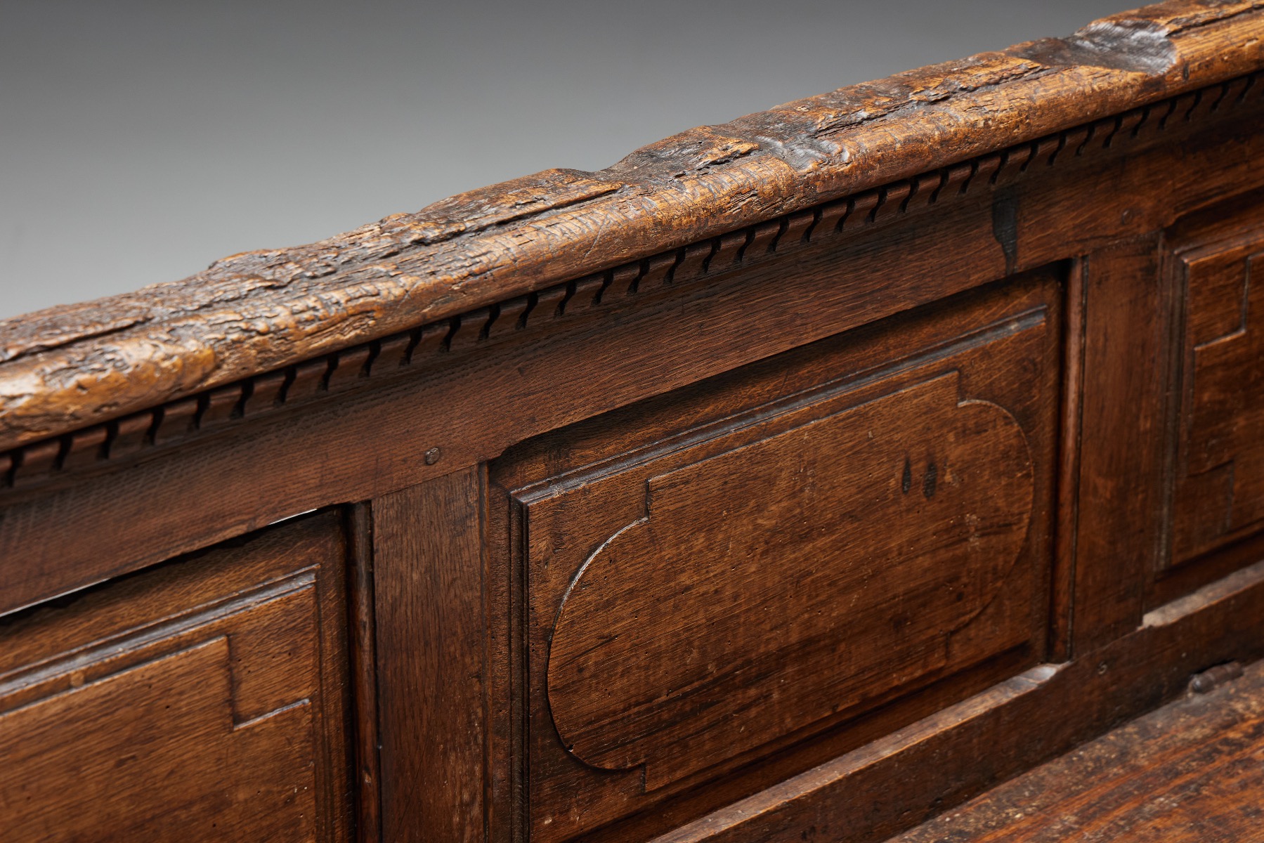Historic art populaire storage bench in wood