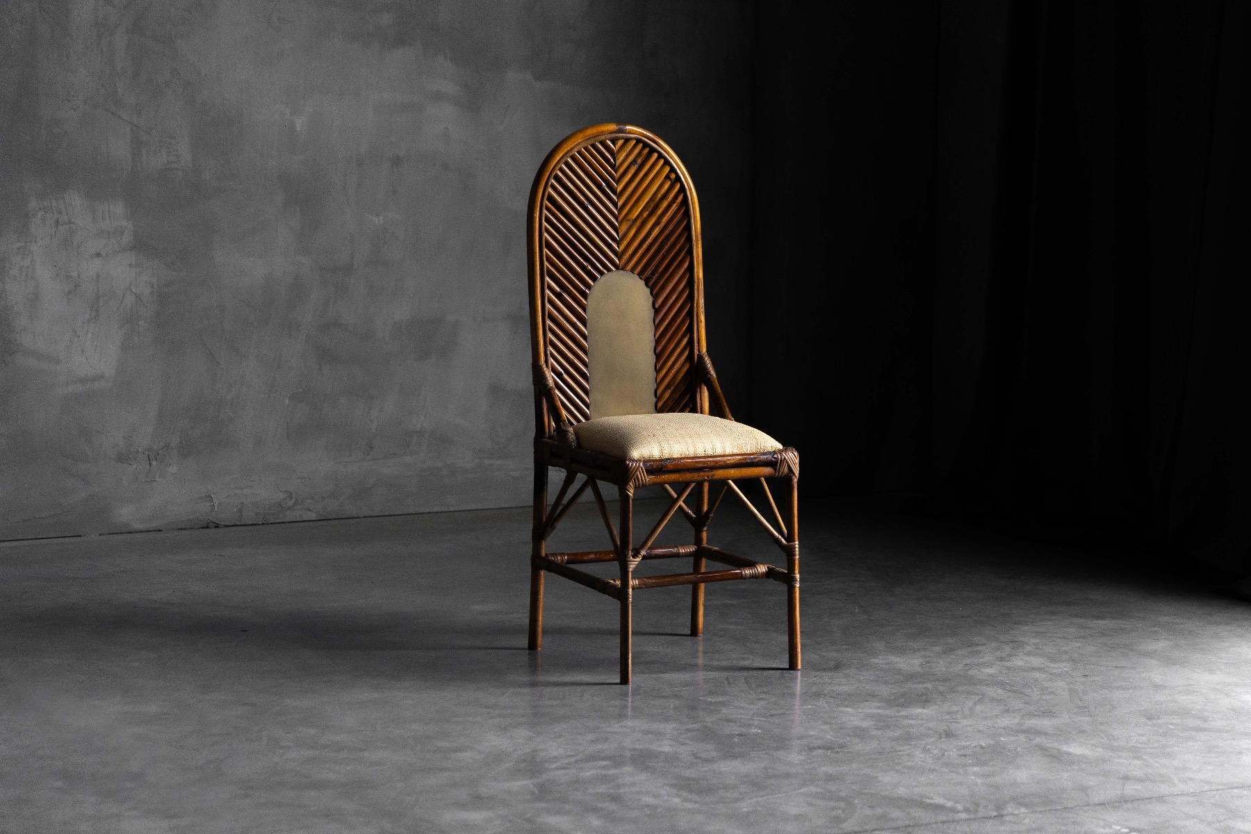 Luxury 1970s chair crafted in bamboo and brass
