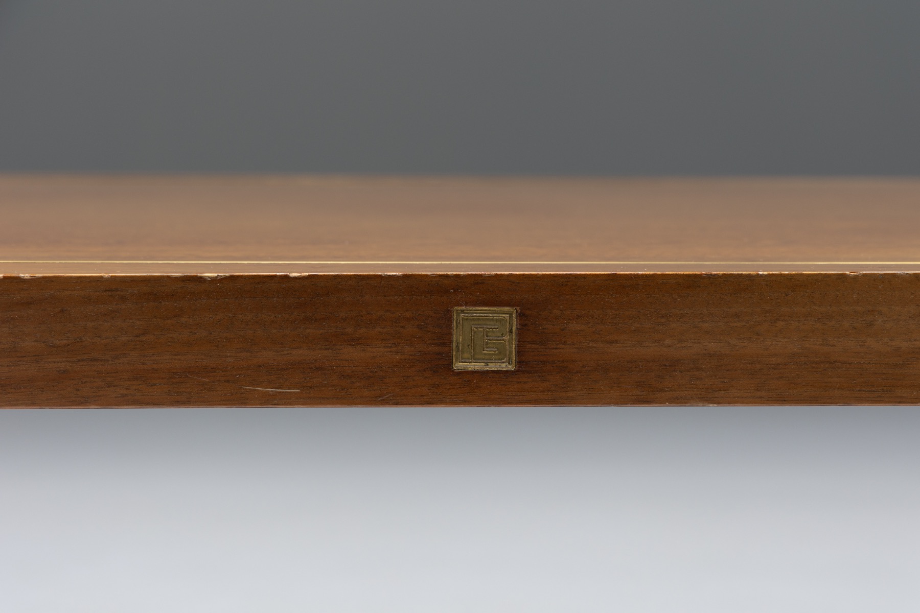 Luxury walnut and brass coffee table by Pierre Balmain