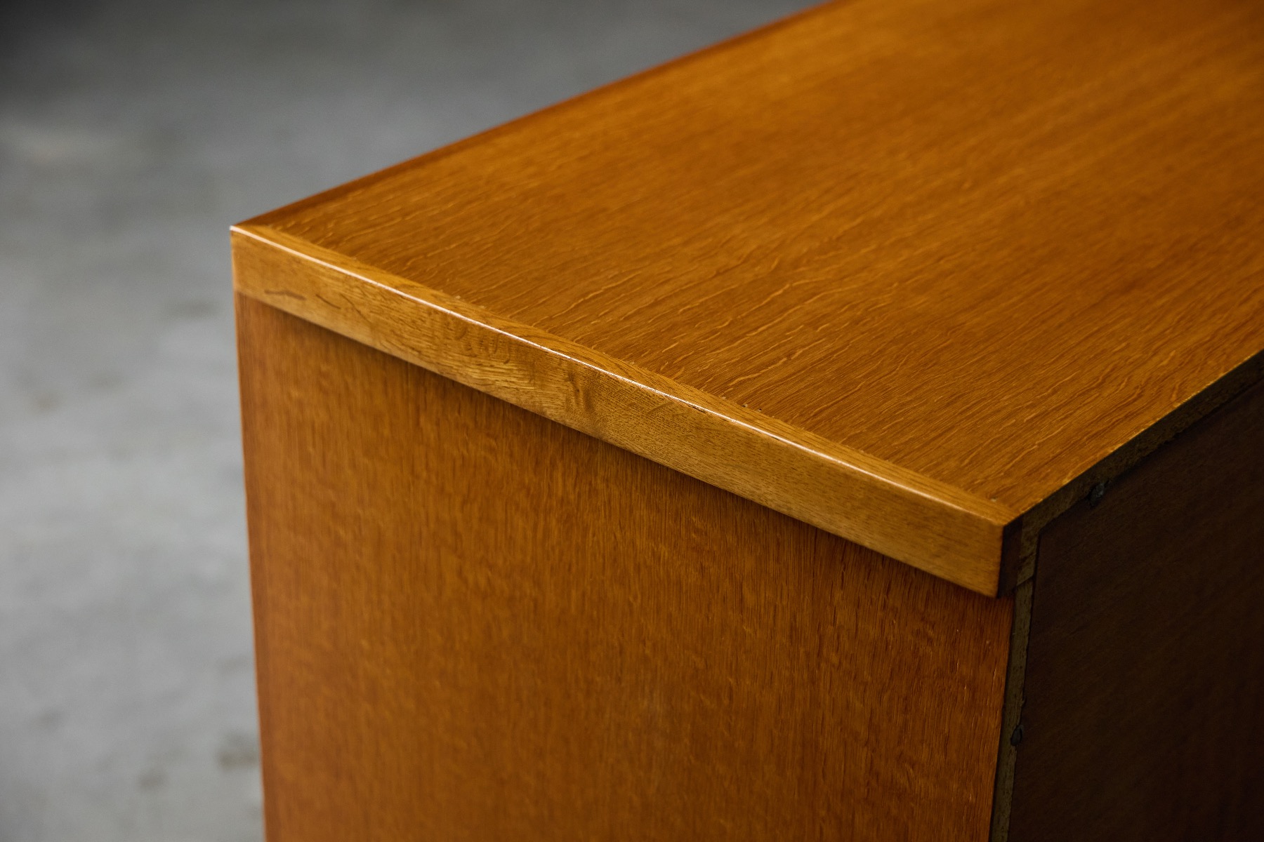 Mid century brutalist oak buffet with raw geometry